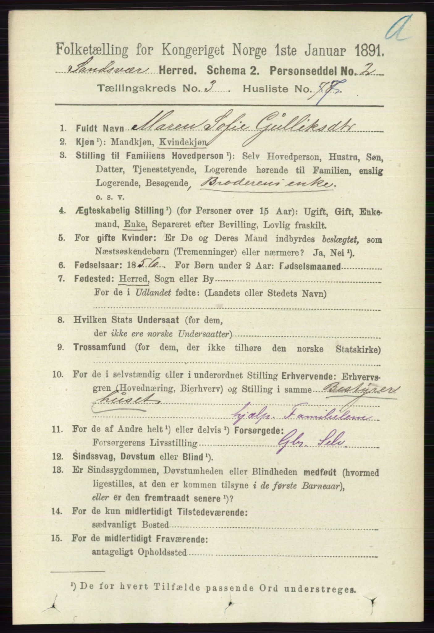RA, 1891 census for 0629 Sandsvær, 1891, p. 1711