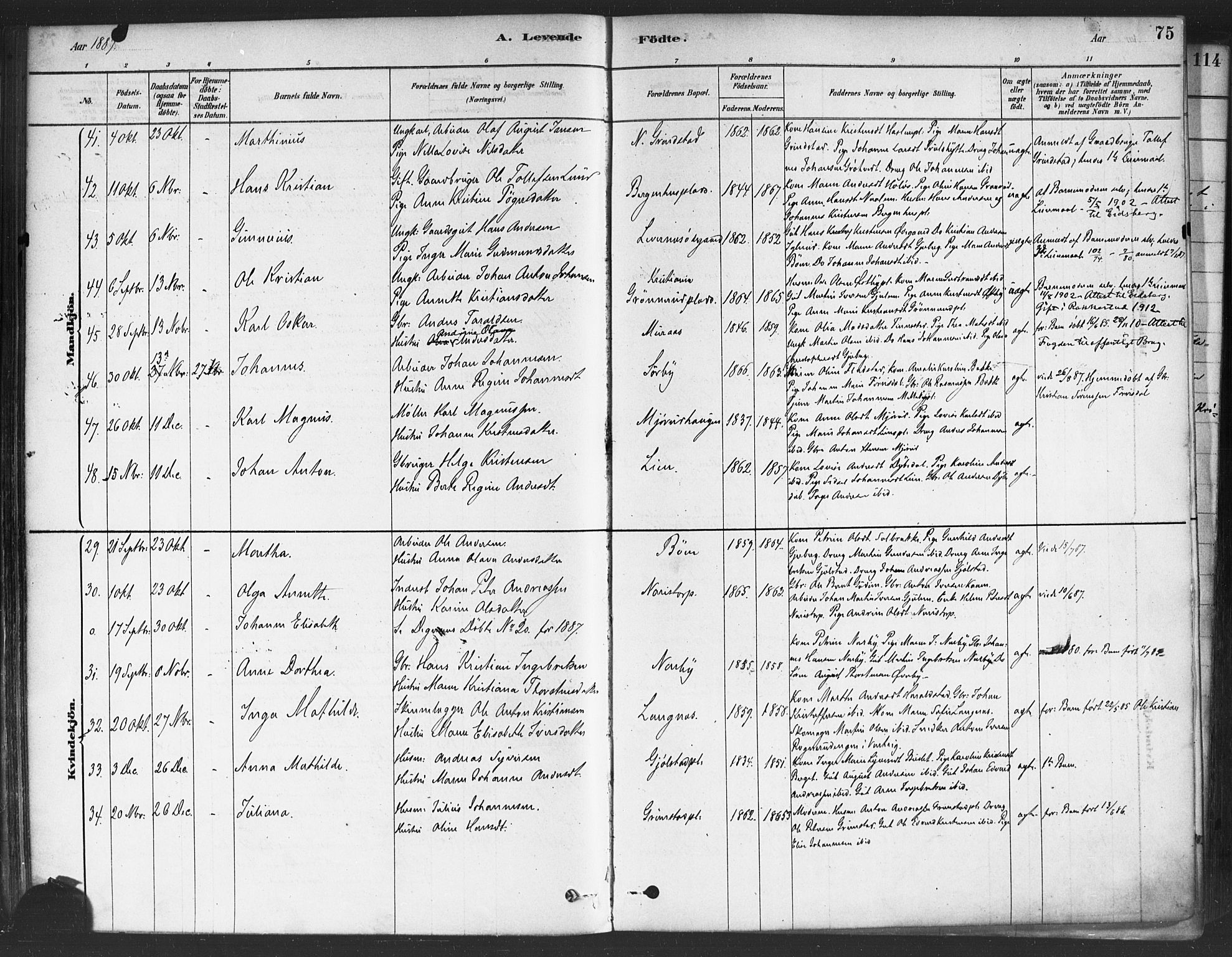 Rakkestad prestekontor Kirkebøker, AV/SAO-A-2008/F/Fa/L0012: Parish register (official) no. I 12, 1878-1893, p. 75