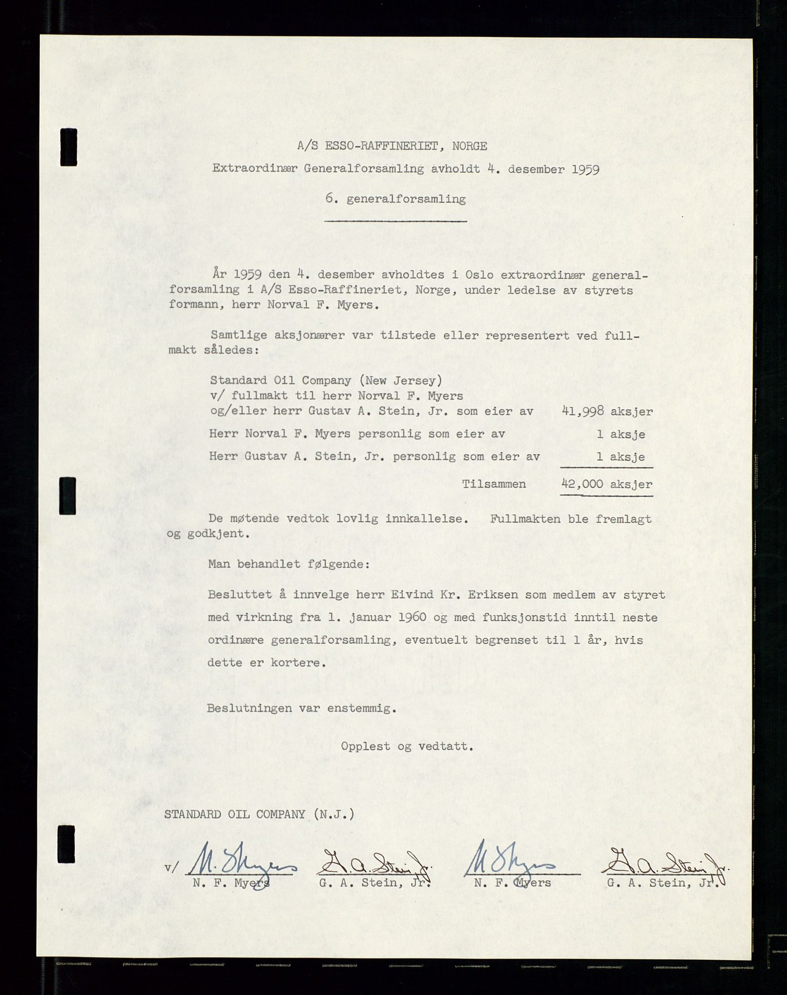 PA 1537 - A/S Essoraffineriet Norge, AV/SAST-A-101957/A/Aa/L0001/0002: Styremøter / Shareholder meetings, board meetings, by laws (vedtekter), 1957-1960, p. 44