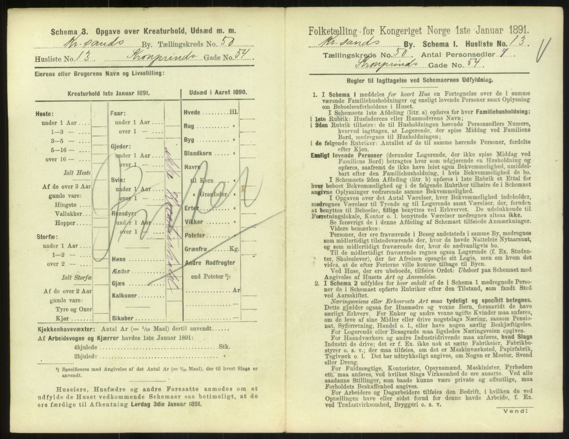 RA, 1891 census for 1001 Kristiansand, 1891, p. 2680