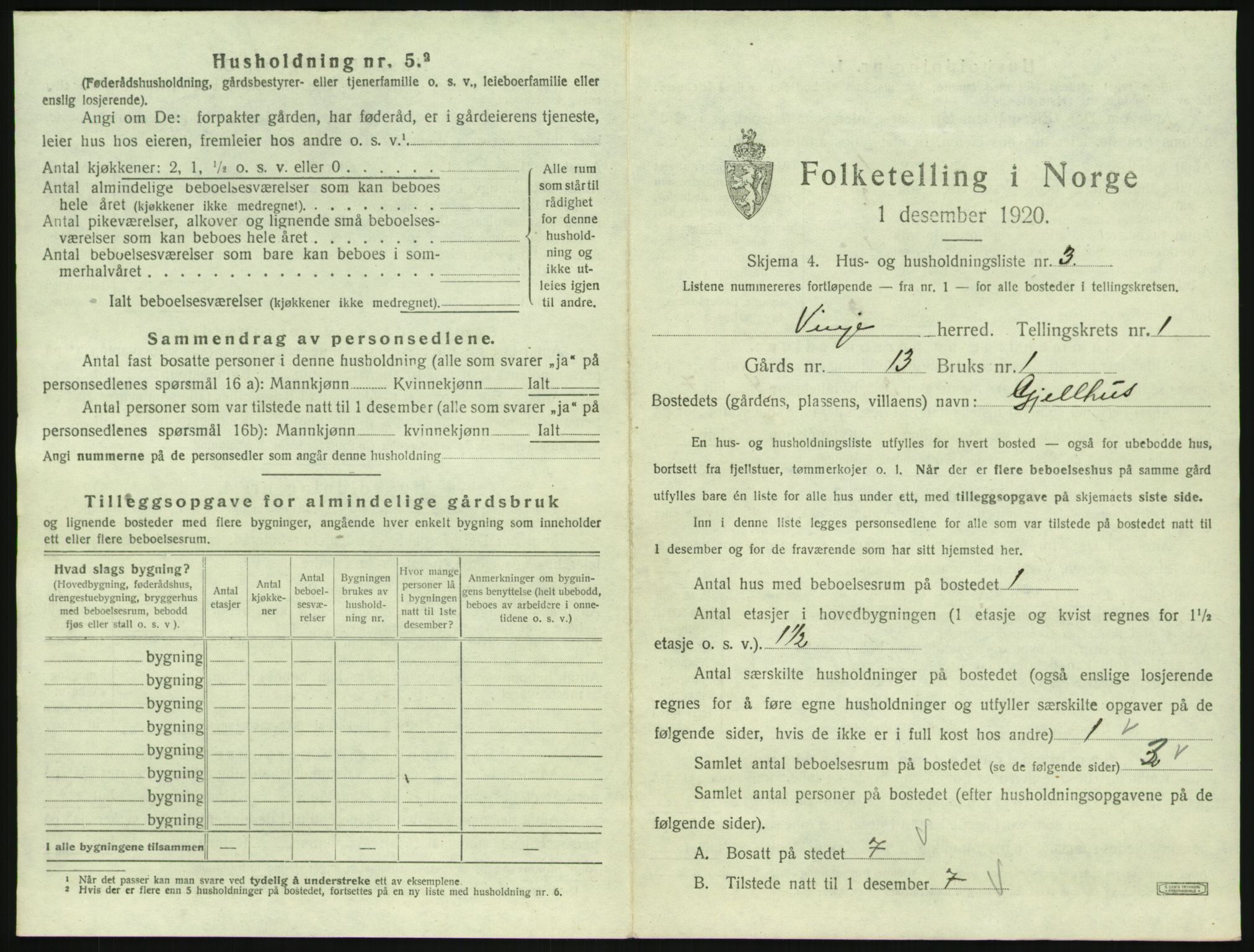 SAKO, 1920 census for Vinje, 1920, p. 57