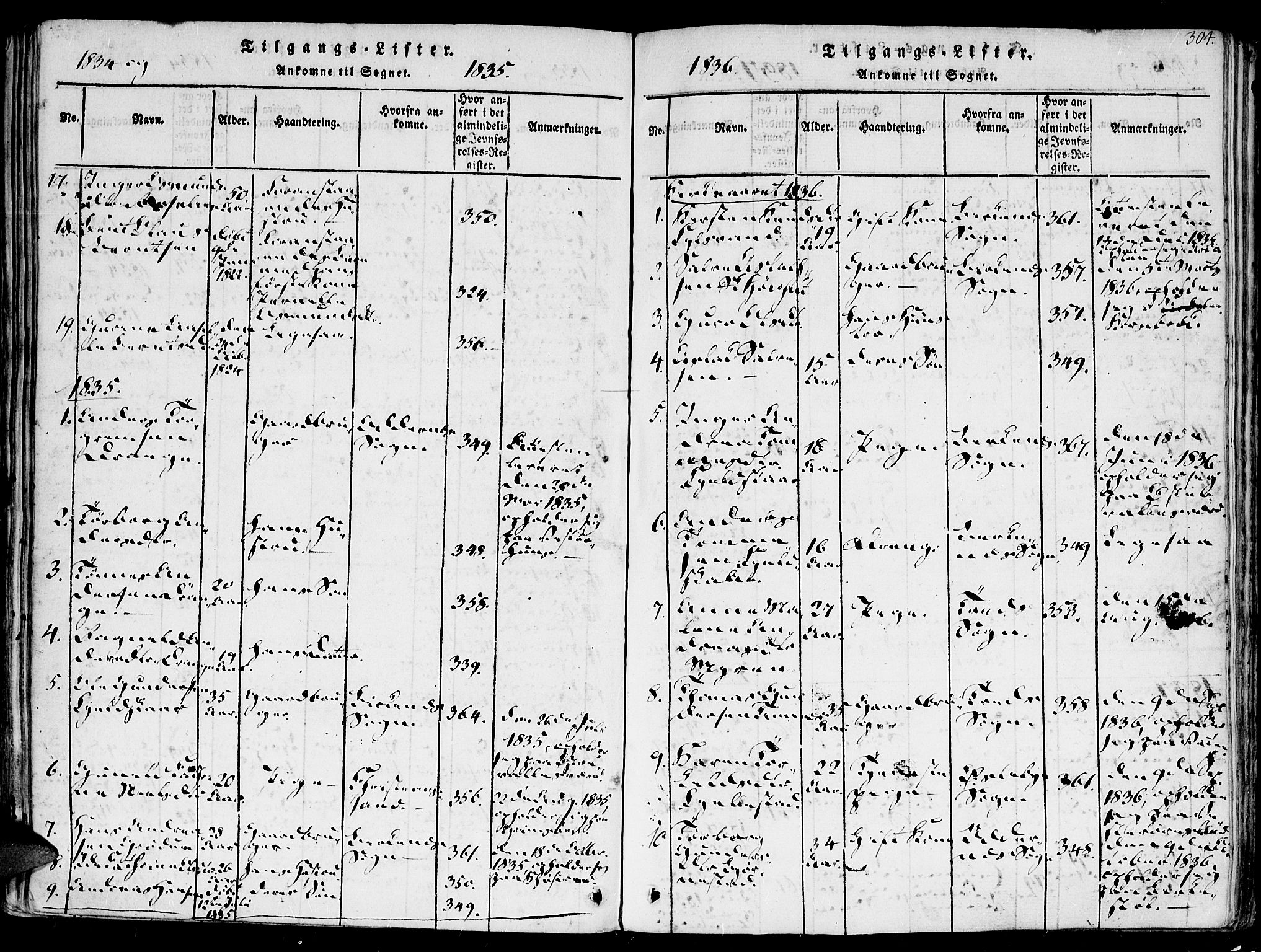 Høvåg sokneprestkontor, SAK/1111-0025/F/Fa/L0001: Parish register (official) no. A 1, 1816-1843, p. 304