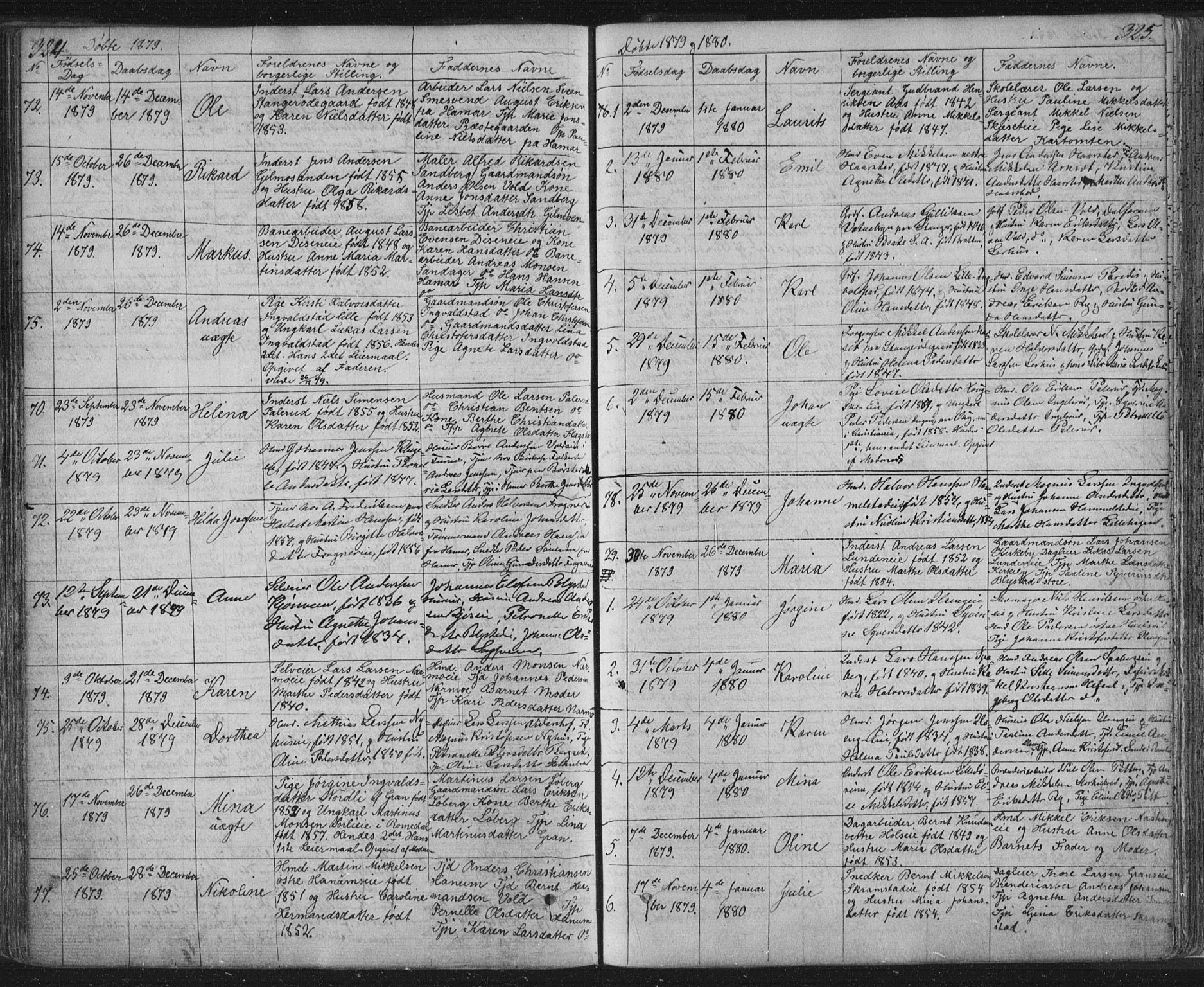 Vang prestekontor, Hedmark, AV/SAH-PREST-008/H/Ha/Hab/L0010A: Parish register (copy) no. 10a, 1854-1896, p. 324-325