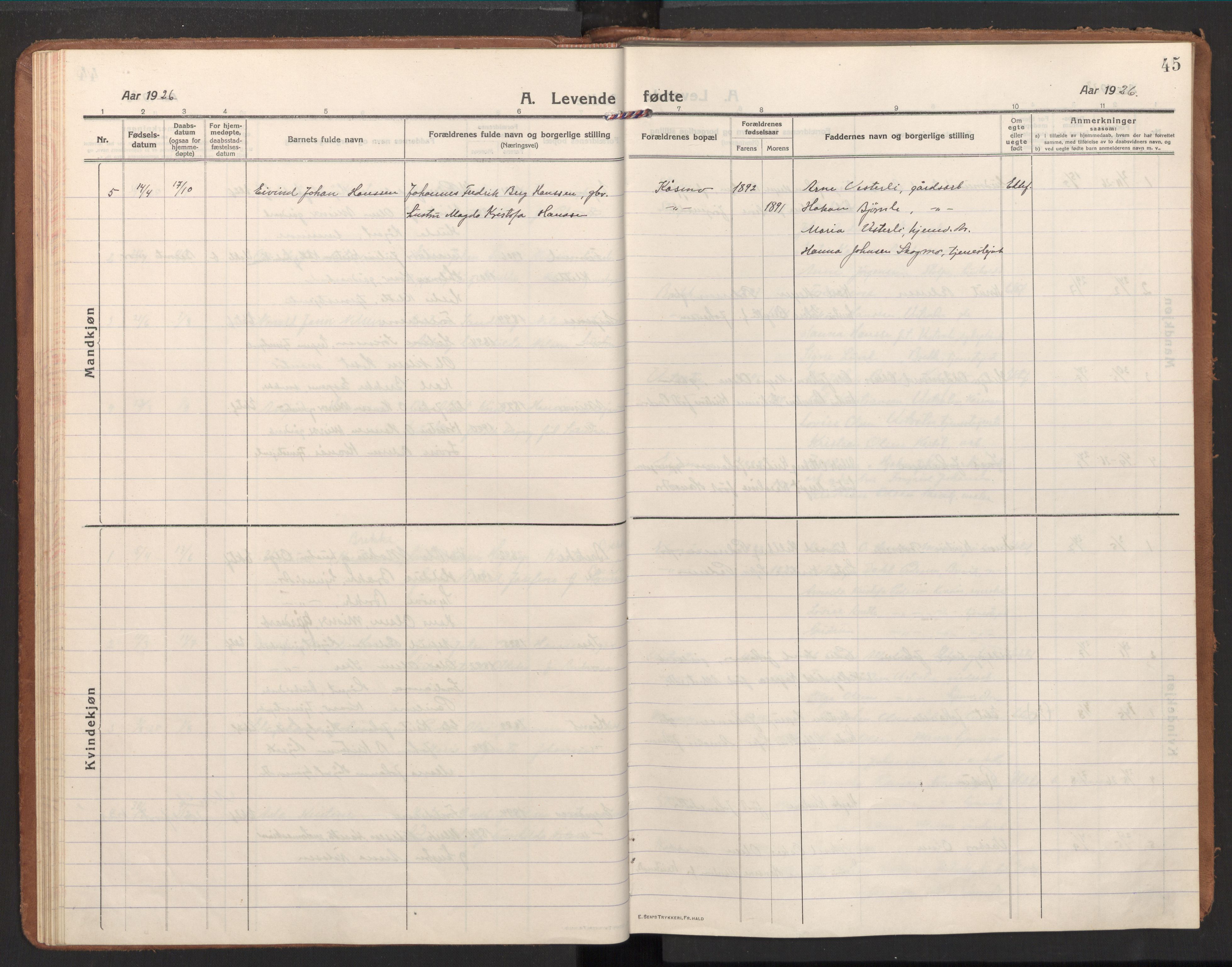 Ministerialprotokoller, klokkerbøker og fødselsregistre - Nordland, AV/SAT-A-1459/848/L0688: Parish register (official) no. 848A01, 1913-1935, p. 45