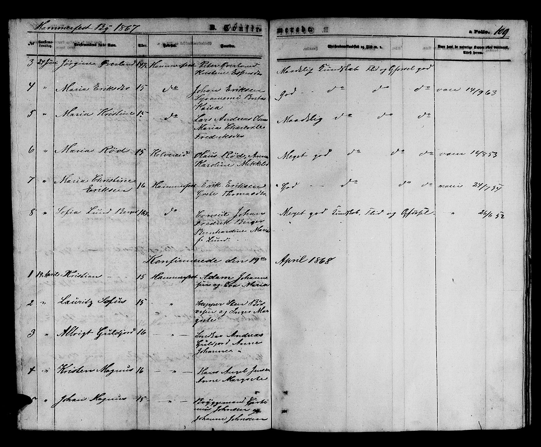 Hammerfest sokneprestkontor, SATØ/S-1347/H/Hb/L0003.klokk: Parish register (copy) no. 3 /1, 1862-1868, p. 109