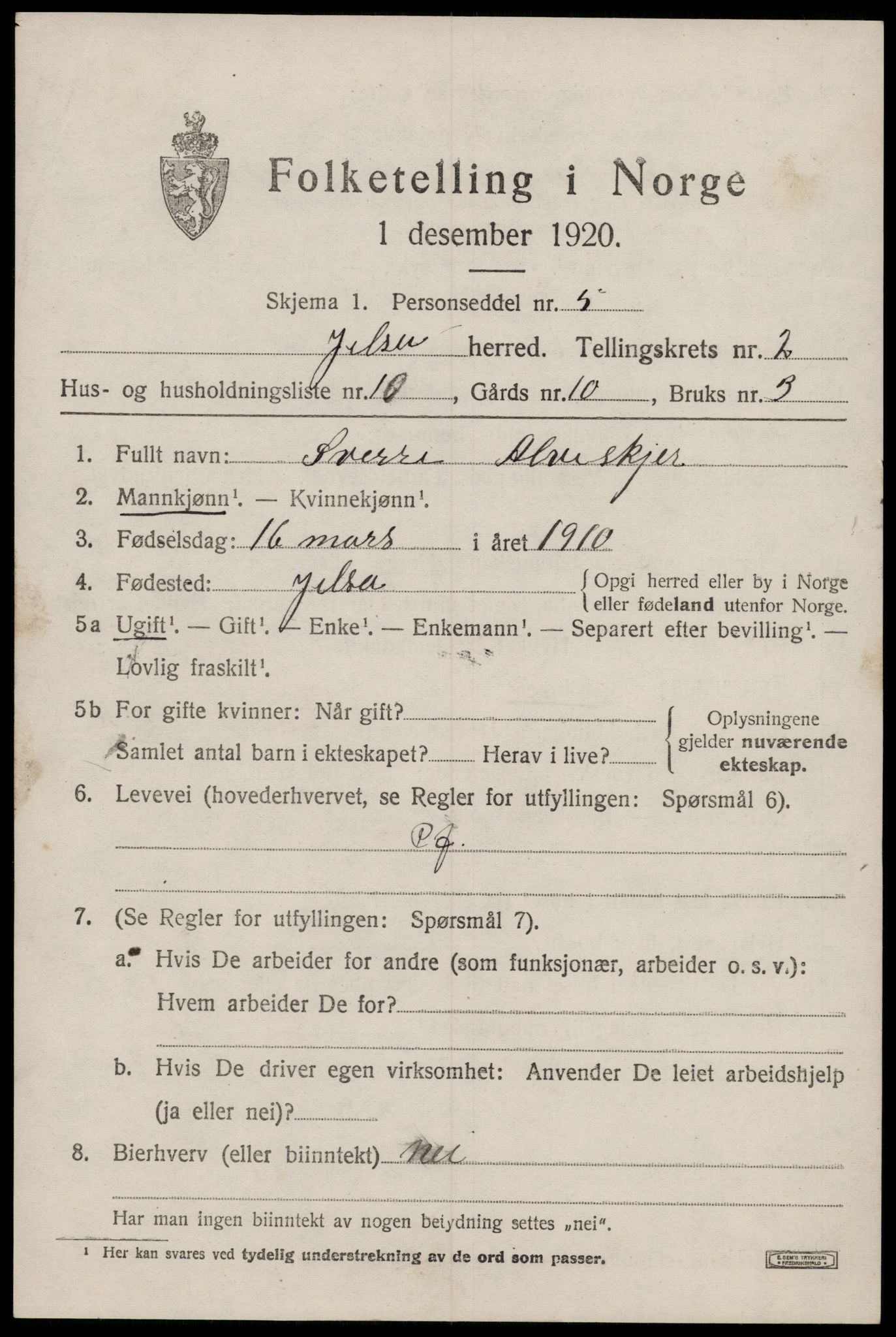 SAST, 1920 census for Jelsa, 1920, p. 948