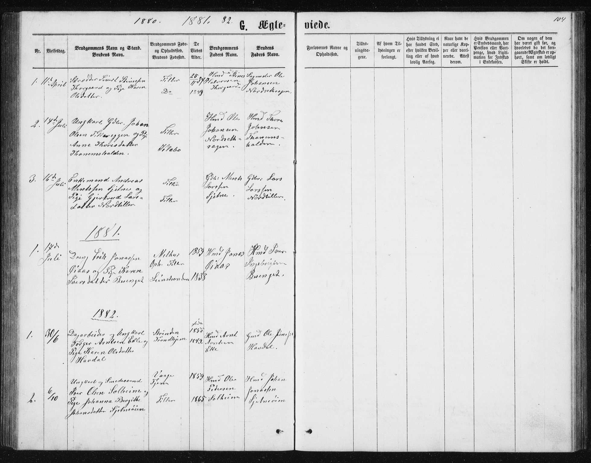 Ministerialprotokoller, klokkerbøker og fødselsregistre - Sør-Trøndelag, AV/SAT-A-1456/621/L0459: Parish register (copy) no. 621C02, 1866-1895, p. 104