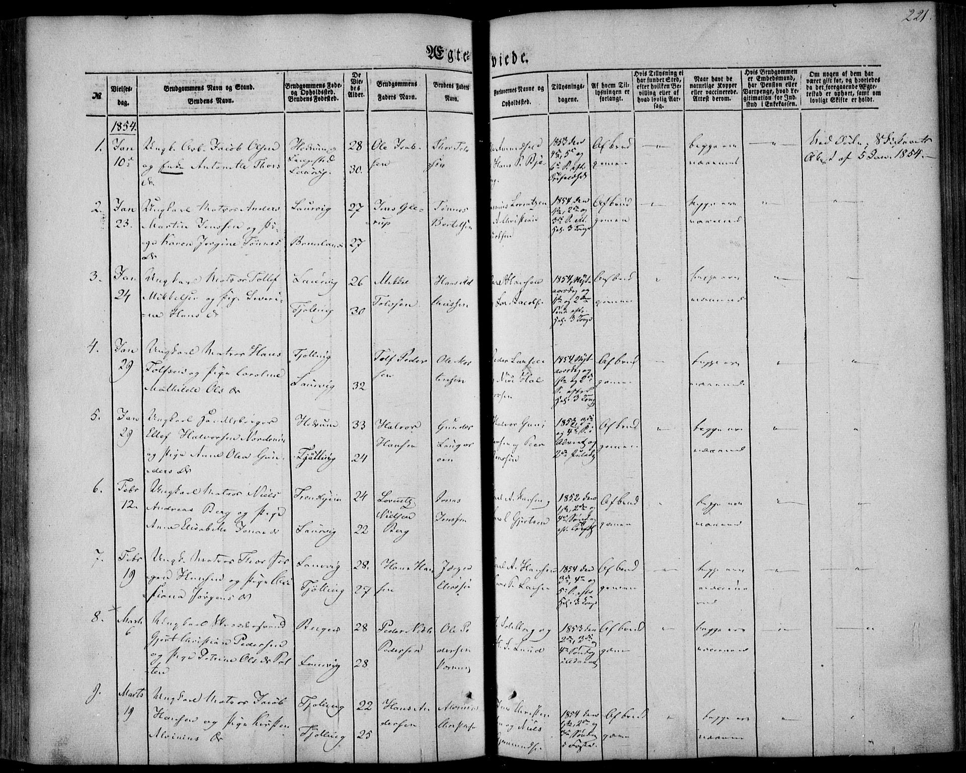 Larvik kirkebøker, AV/SAKO-A-352/F/Fa/L0003: Parish register (official) no. I 3, 1848-1856, p. 221