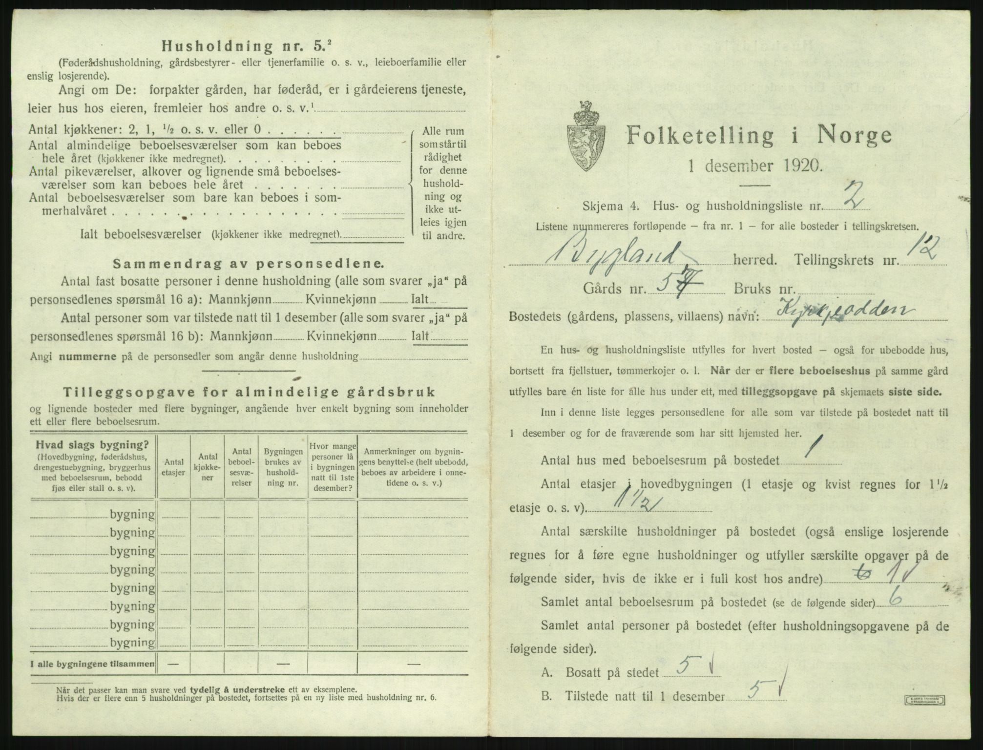 SAK, 1920 census for Bygland, 1920, p. 713