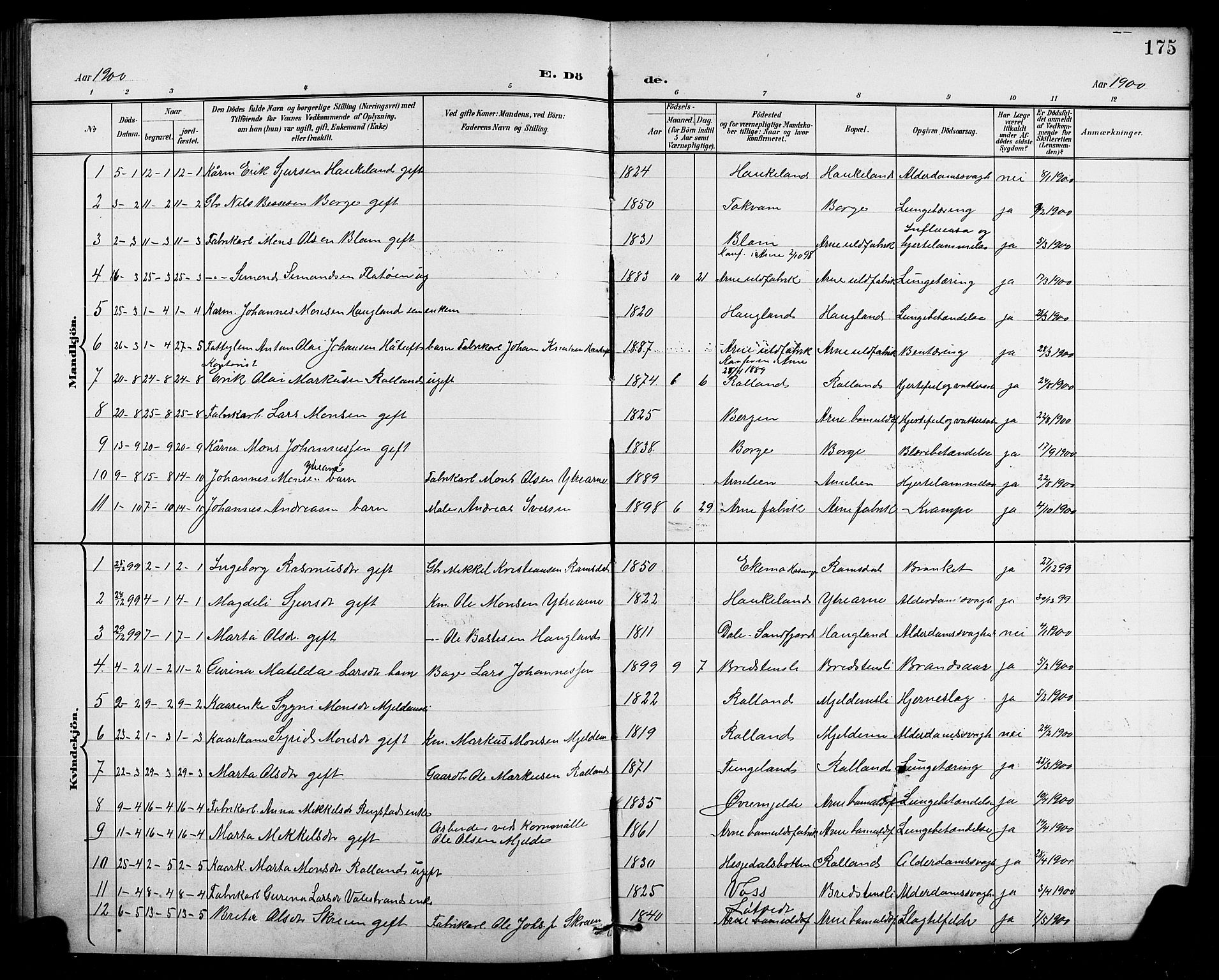 Arna Sokneprestembete, SAB/A-74001/H/Ha/Hab: Parish register (copy) no. A 4, 1898-1910, p. 175
