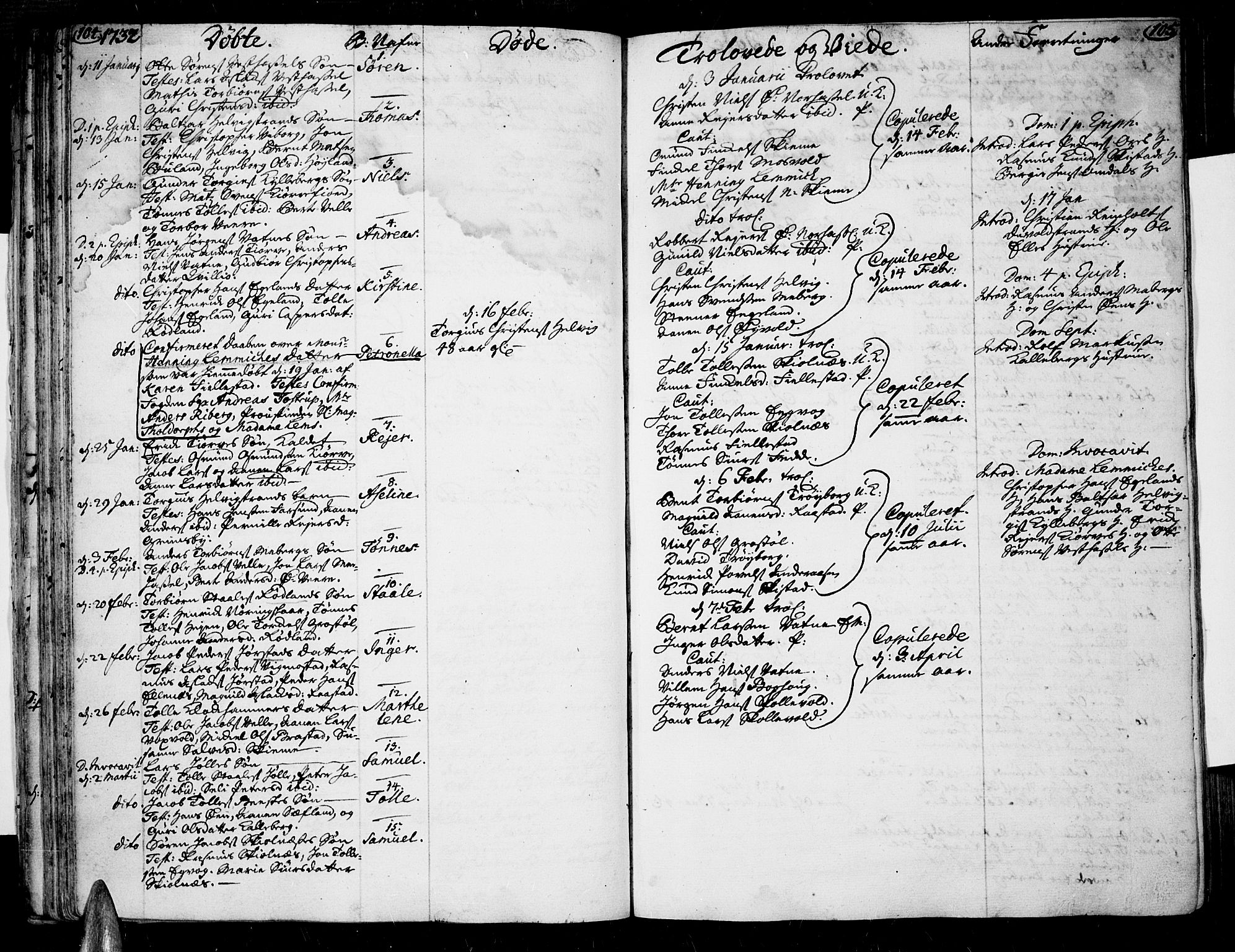 Lista sokneprestkontor, SAK/1111-0027/F/Fa/L0002: Parish register (official) no. A 2 /1, 1726-1742, p. 104-105