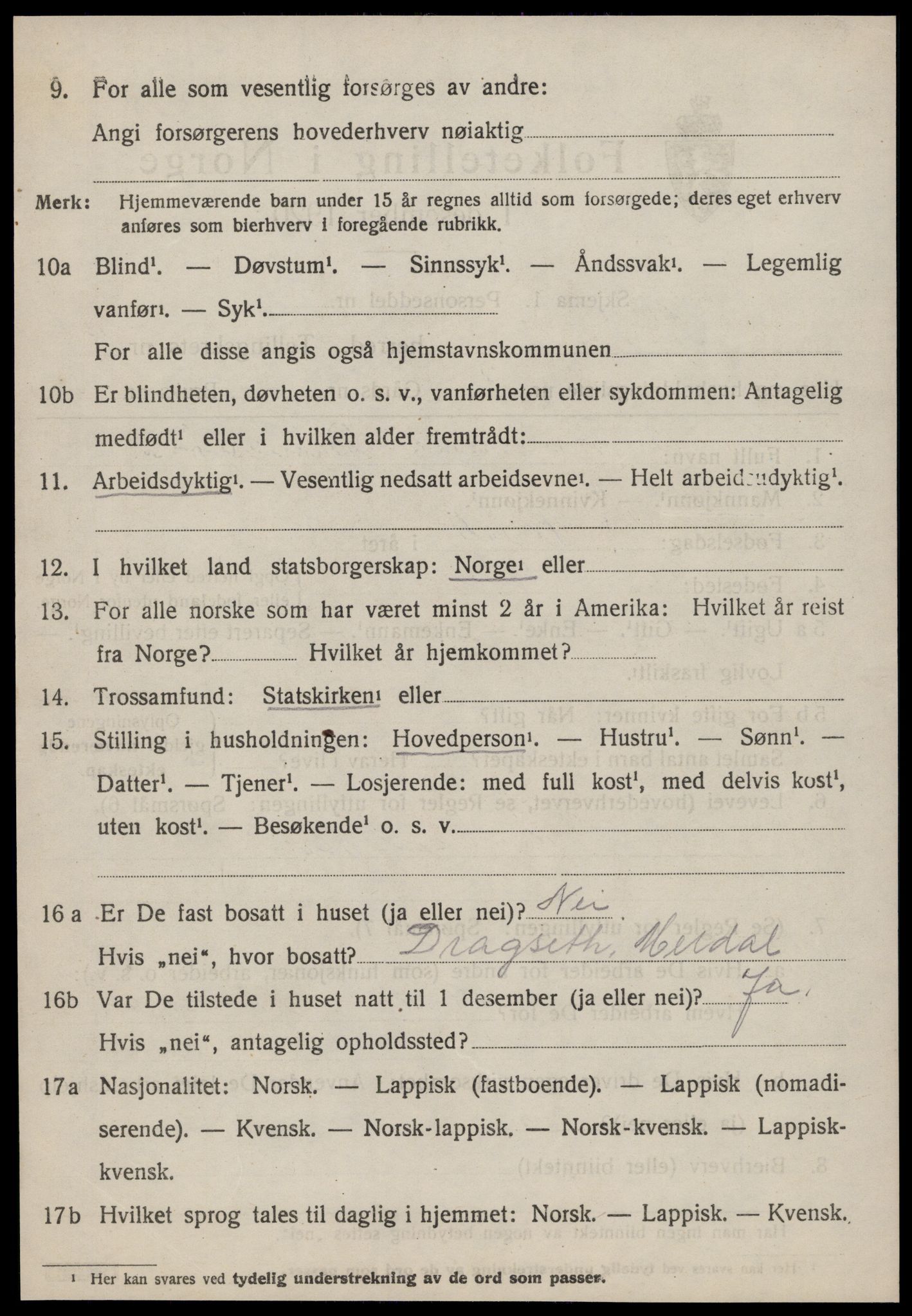 SAT, 1920 census for Meldal, 1920, p. 5904