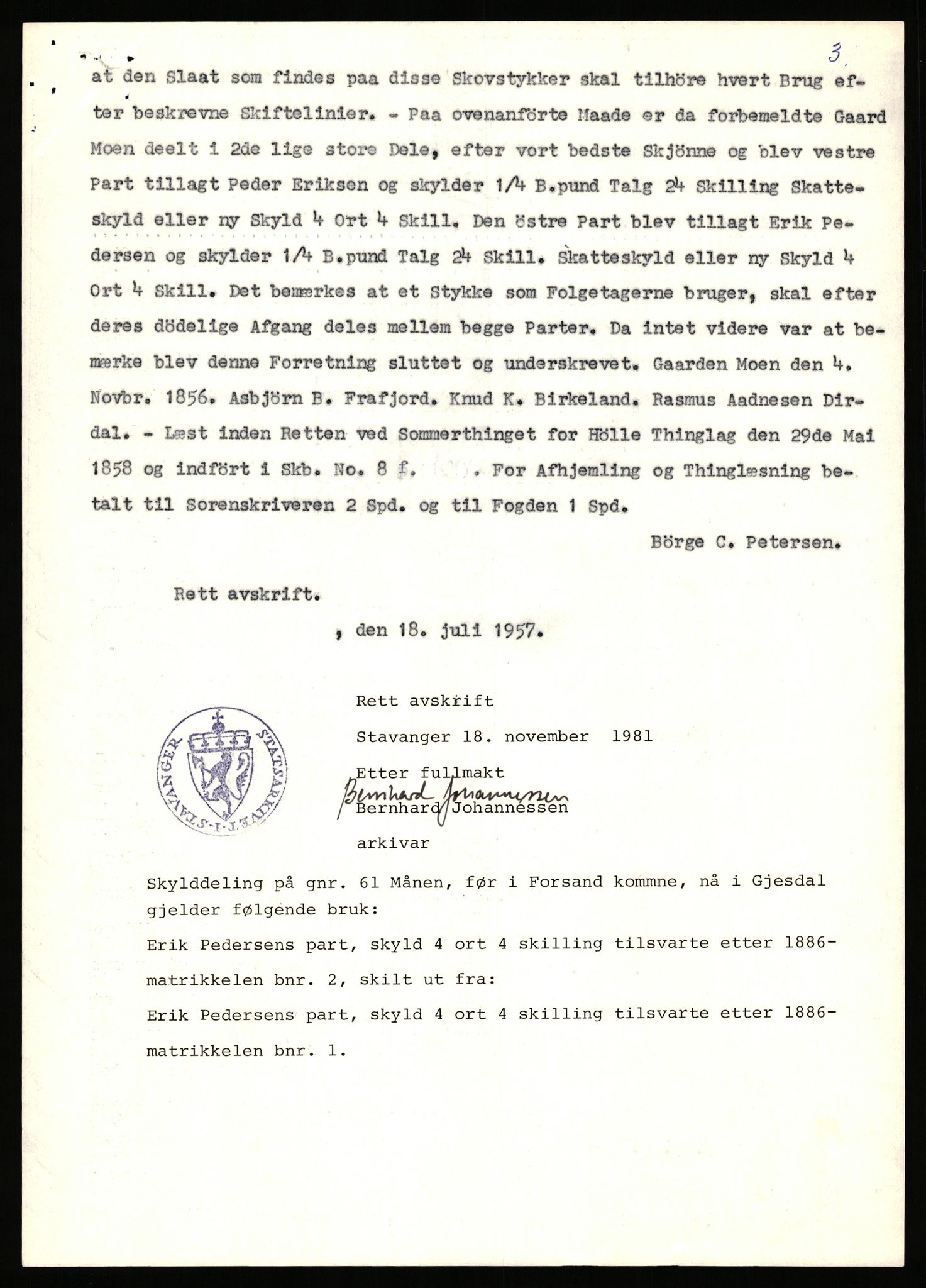 Statsarkivet i Stavanger, AV/SAST-A-101971/03/Y/Yj/L0061: Avskrifter sortert etter gårdsnavn: Møgedal - Nes, 1750-1930, p. 123