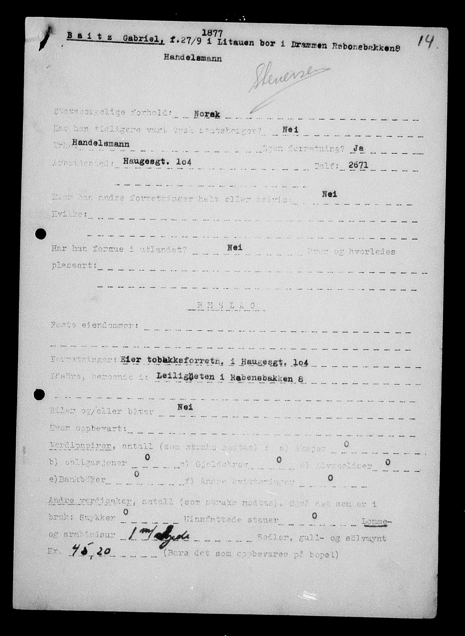 Justisdepartementet, Tilbakeføringskontoret for inndratte formuer, AV/RA-S-1564/H/Hc/Hcd/L0989: --, 1945-1947, p. 297