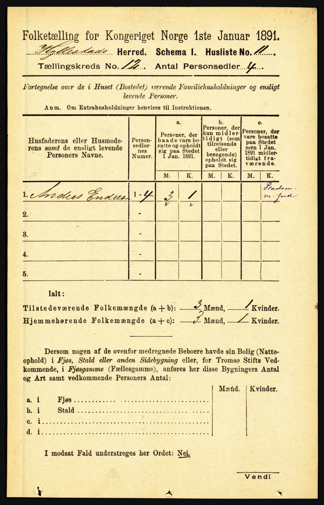 RA, 1891 census for 1413 Hyllestad, 1891, p. 2238