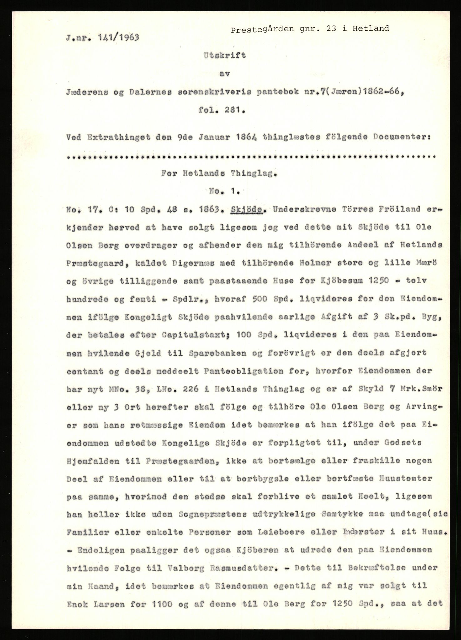 Statsarkivet i Stavanger, AV/SAST-A-101971/03/Y/Yj/L0066: Avskrifter sortert etter gårdsnavn: Pedersro - Prestegården i Suldal, 1750-1930, p. 248