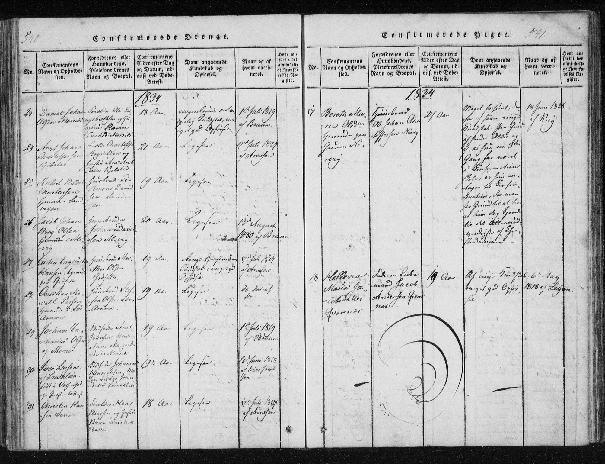 Ministerialprotokoller, klokkerbøker og fødselsregistre - Nordland, AV/SAT-A-1459/805/L0096: Parish register (official) no. 805A03, 1820-1837, p. 540-541