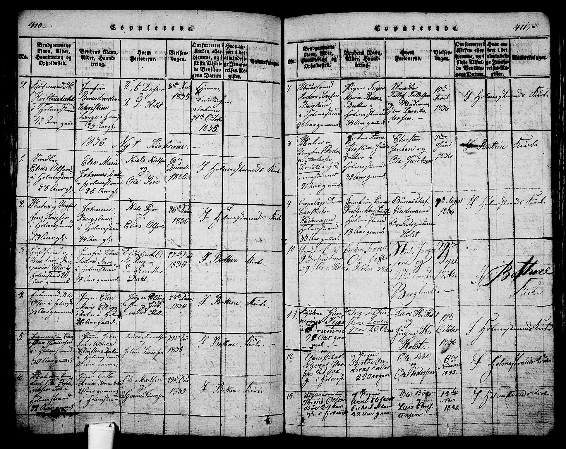 Holmestrand kirkebøker, AV/SAKO-A-346/G/Ga/L0001: Parish register (copy) no. 1, 1814-1848, p. 410-411