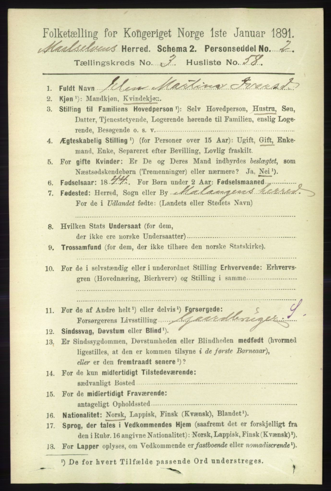 RA, 1891 census for 1924 Målselv, 1891, p. 994