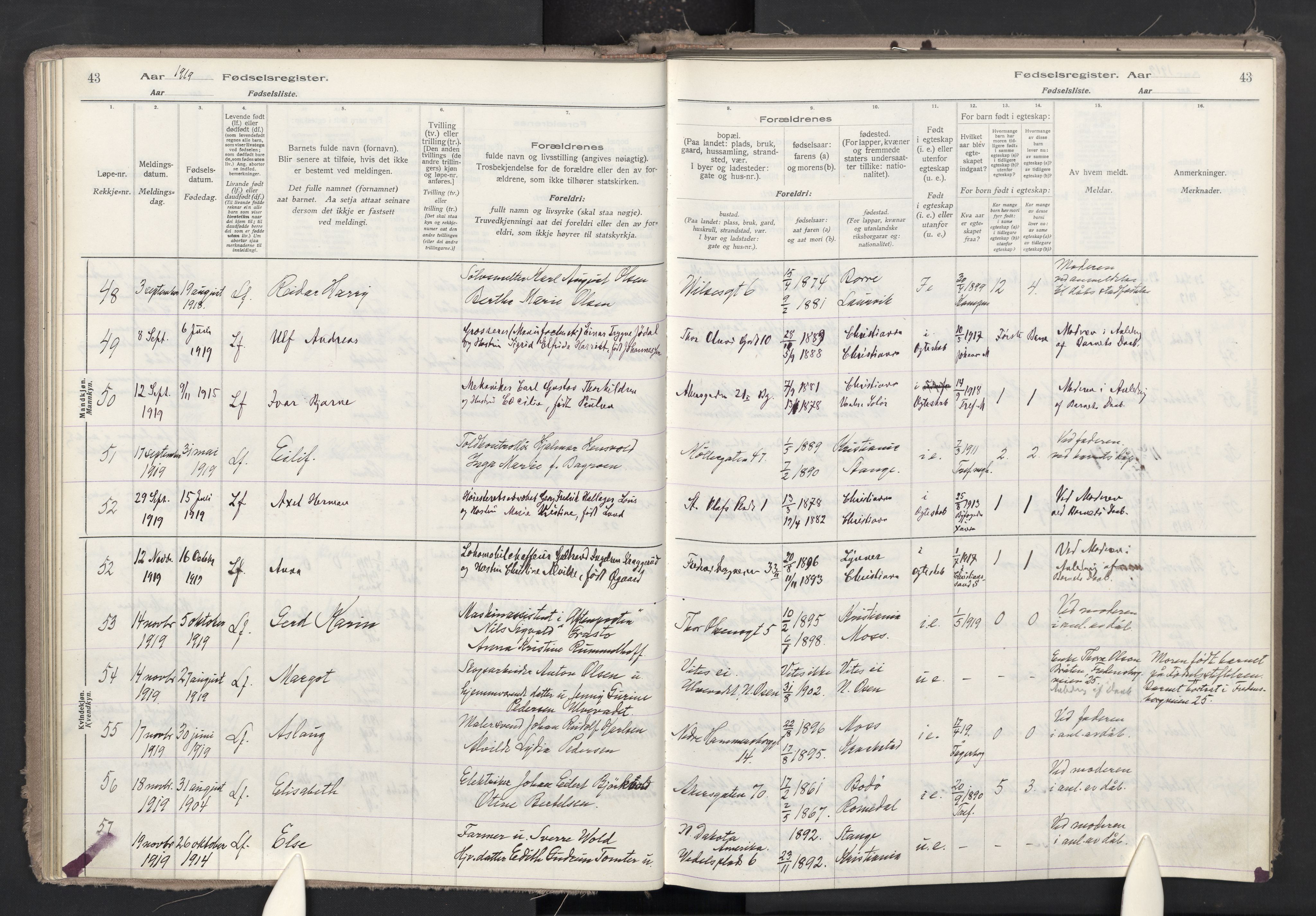 Trefoldighet prestekontor Kirkebøker, AV/SAO-A-10882/J/Ja/L0001: Birth register no. 1, 1916-1931, p. 43
