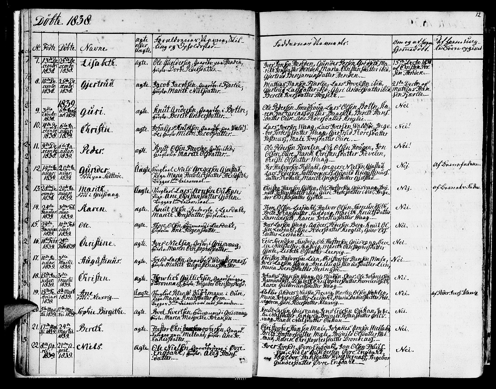Ministerialprotokoller, klokkerbøker og fødselsregistre - Møre og Romsdal, SAT/A-1454/578/L0904: Parish register (official) no. 578A03, 1836-1858, p. 12