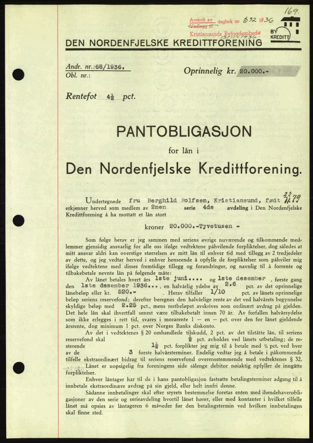 Kristiansund byfogd, AV/SAT-A-4587/A/27: Mortgage book no. 29, 1936-1937, Diary no: : 632/1936