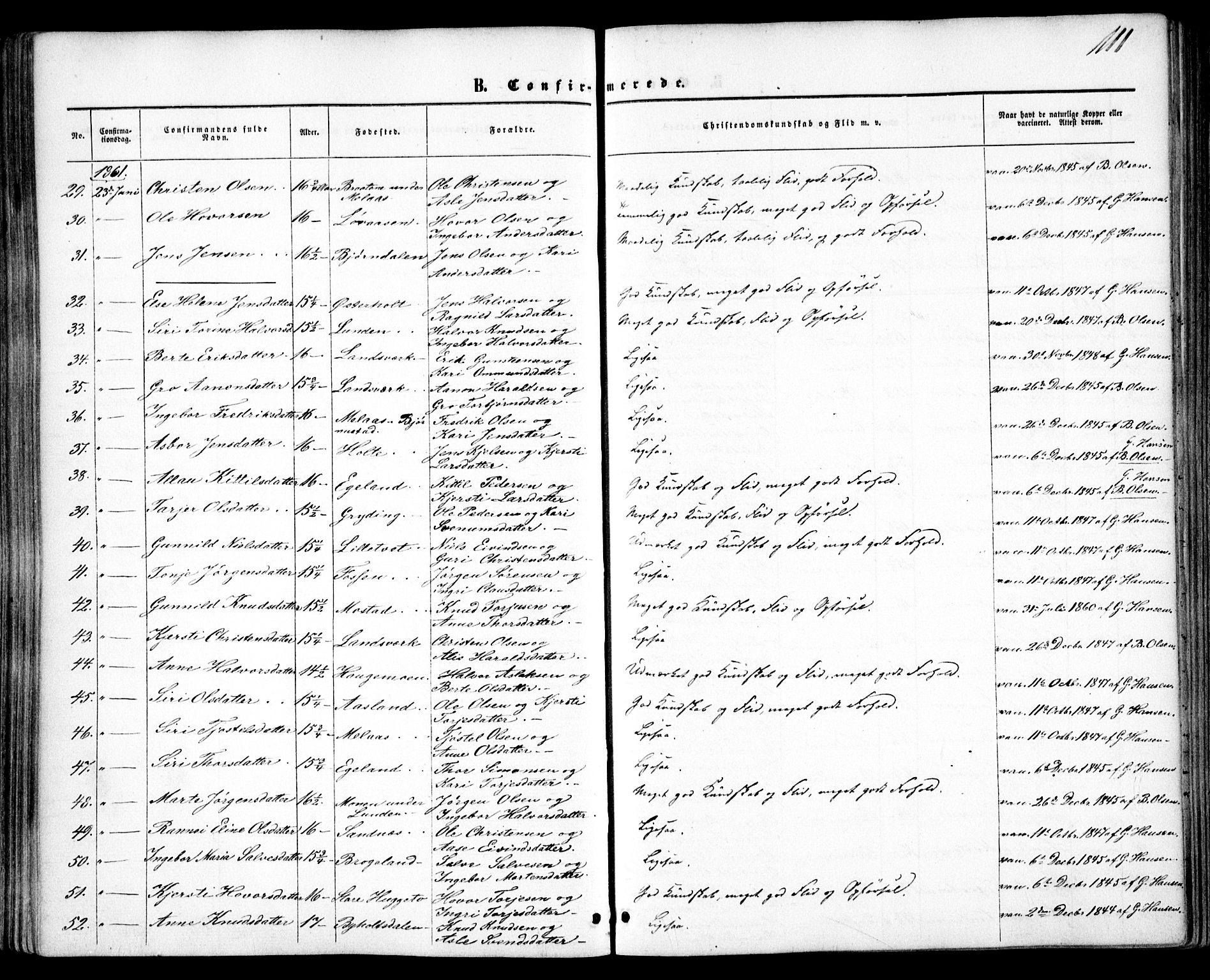 Gjerstad sokneprestkontor, SAK/1111-0014/F/Fa/Faa/L0007: Parish register (official) no. A 7, 1858-1875, p. 111
