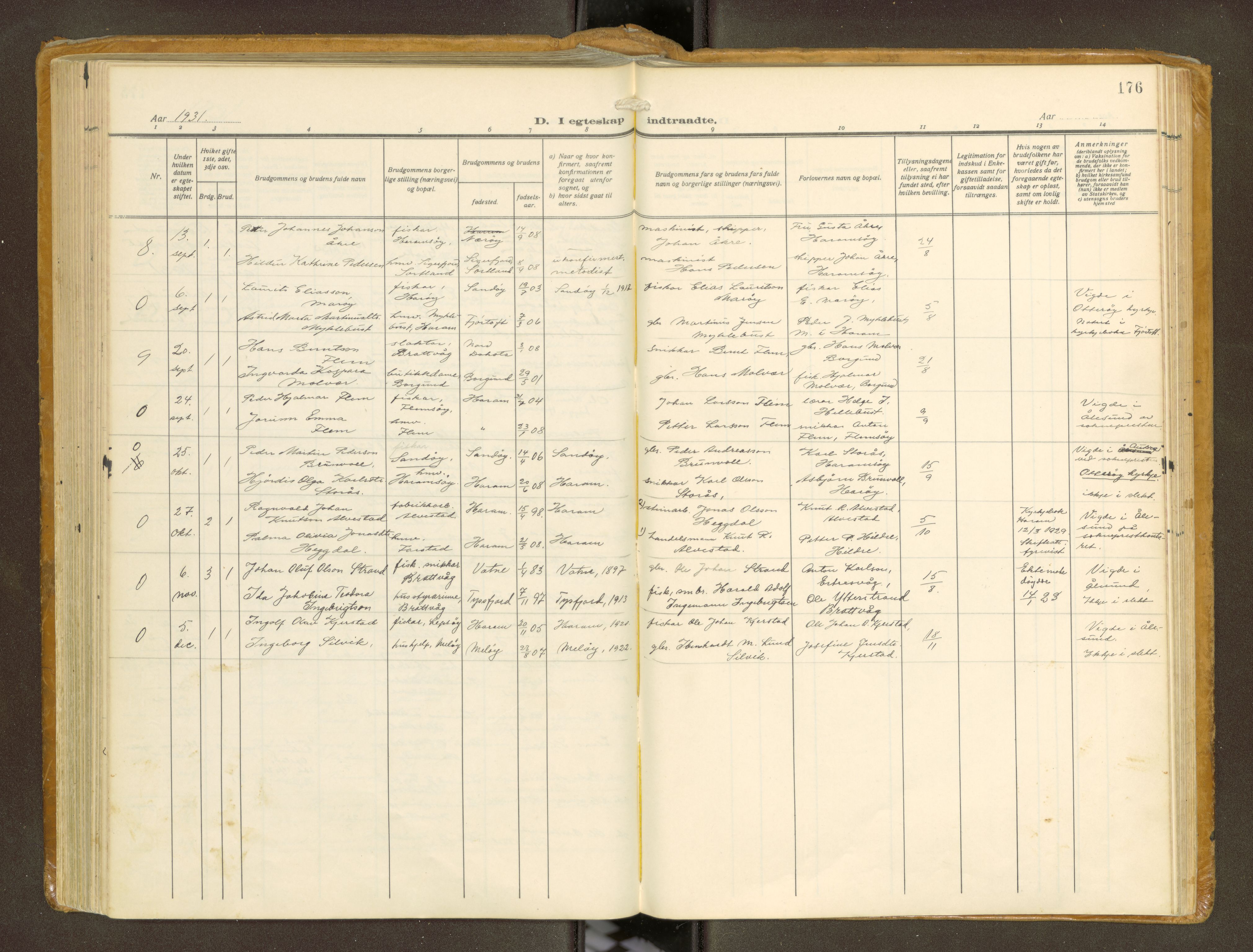 Ministerialprotokoller, klokkerbøker og fødselsregistre - Møre og Romsdal, AV/SAT-A-1454/536/L0518: Parish register (official) no. 536A--, 1914-1931, p. 176