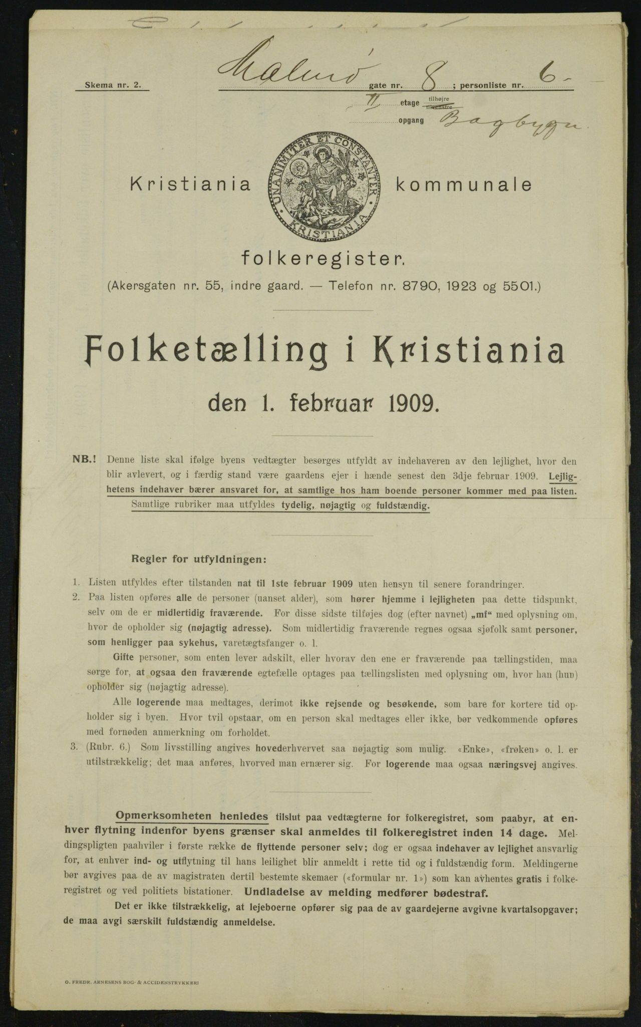 OBA, Municipal Census 1909 for Kristiania, 1909, p. 54603