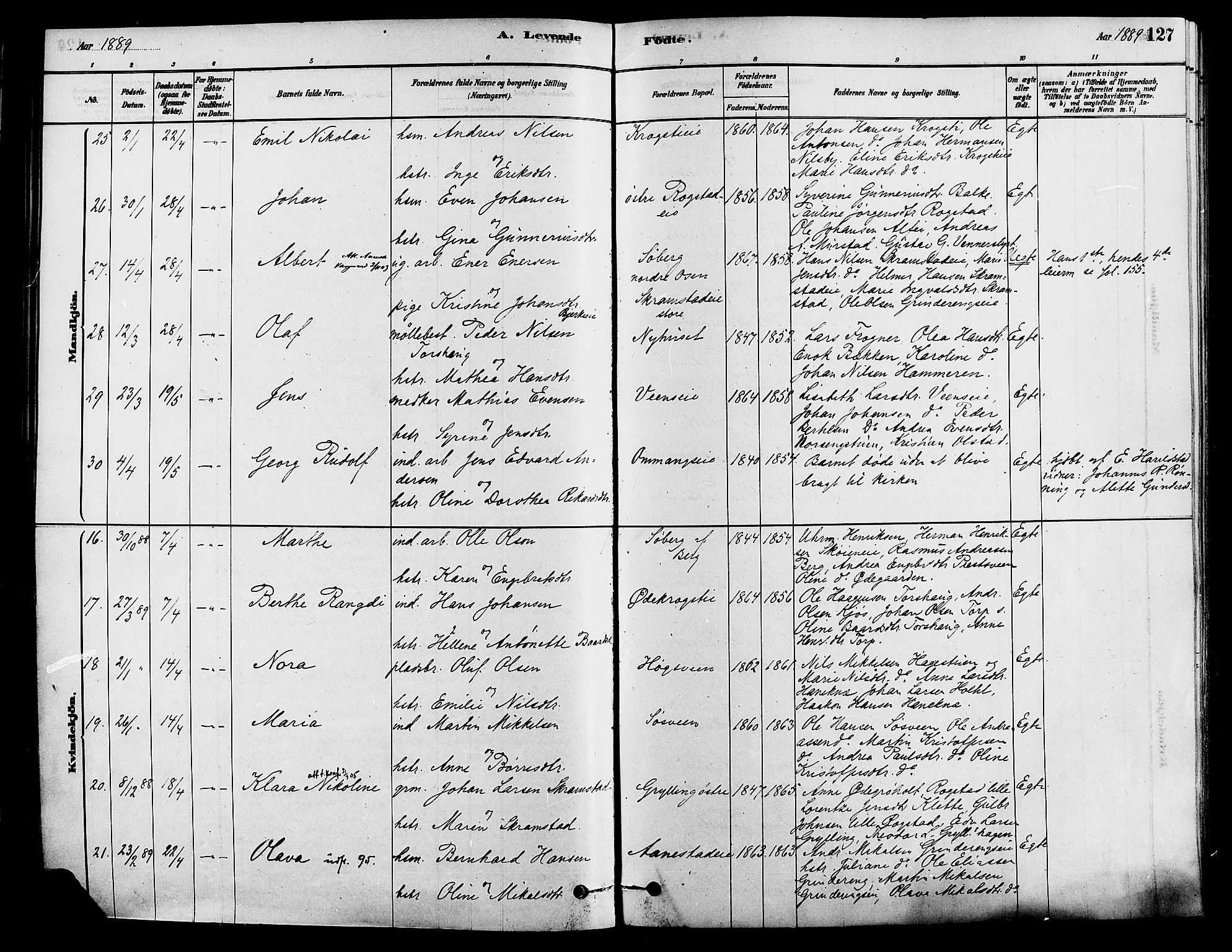 Løten prestekontor, AV/SAH-PREST-022/K/Ka/L0009: Parish register (official) no. 9, 1878-1891, p. 127