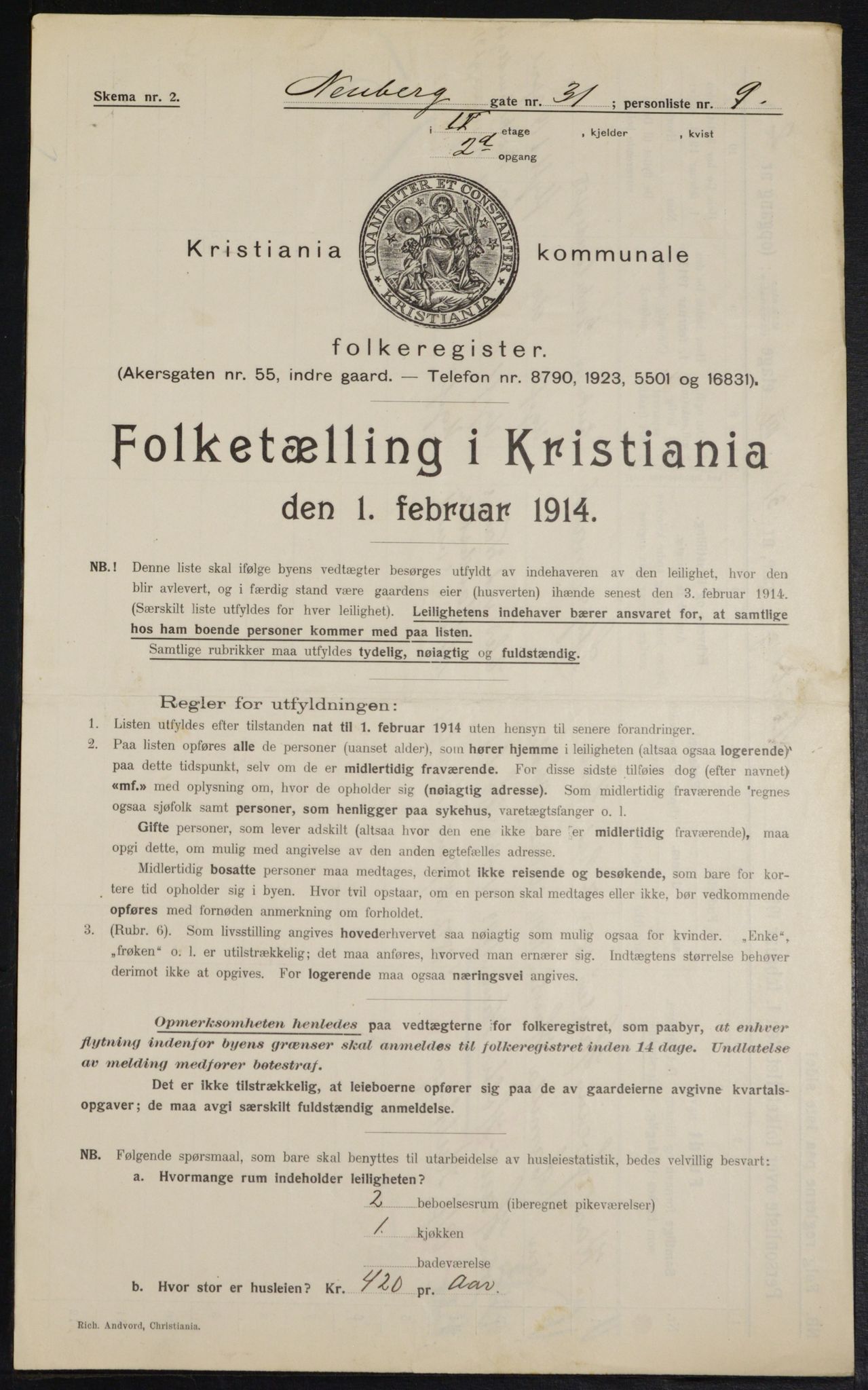 OBA, Municipal Census 1914 for Kristiania, 1914, p. 70114