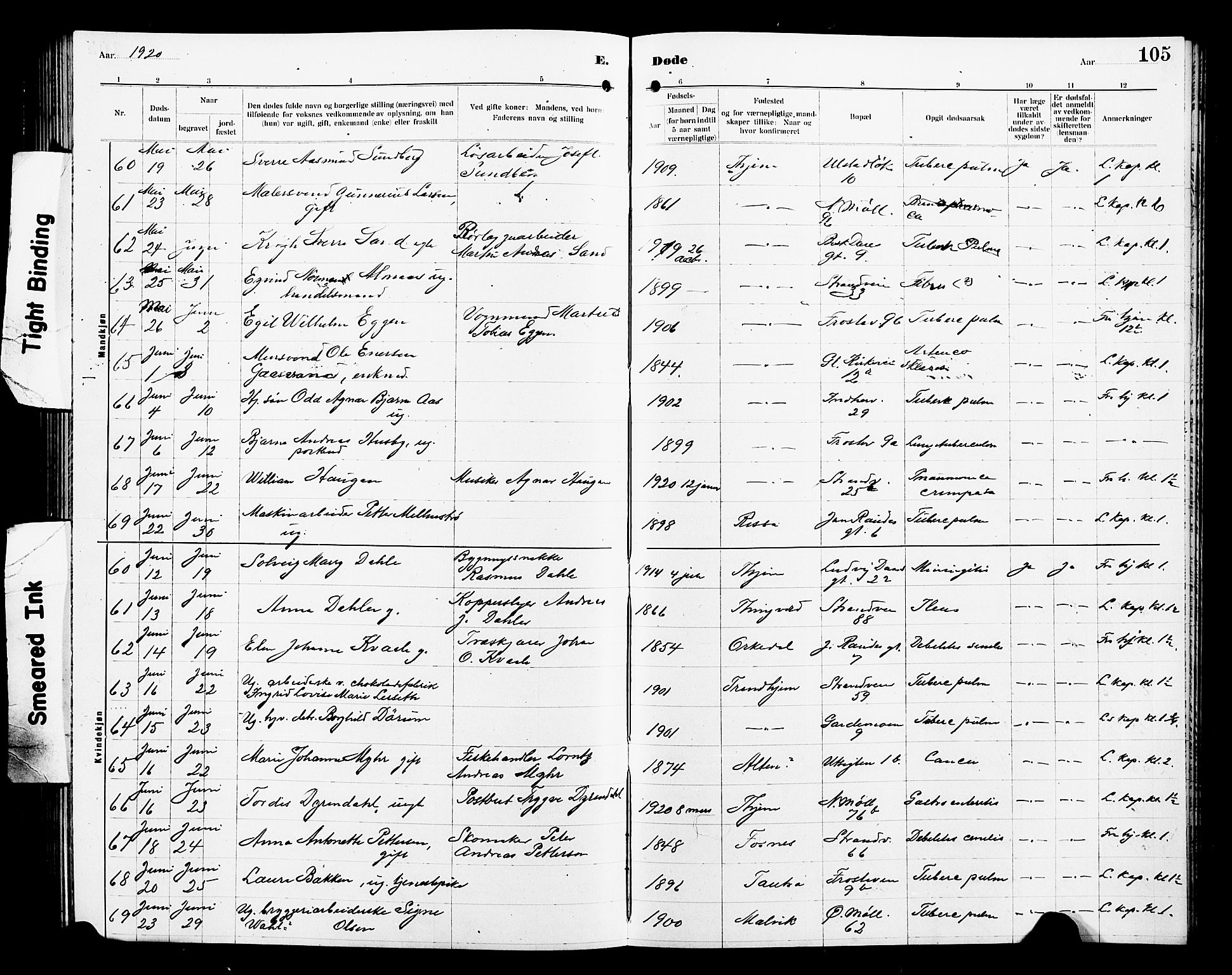 Ministerialprotokoller, klokkerbøker og fødselsregistre - Sør-Trøndelag, AV/SAT-A-1456/605/L0257: Parish register (copy) no. 605C04, 1916-1922, p. 105