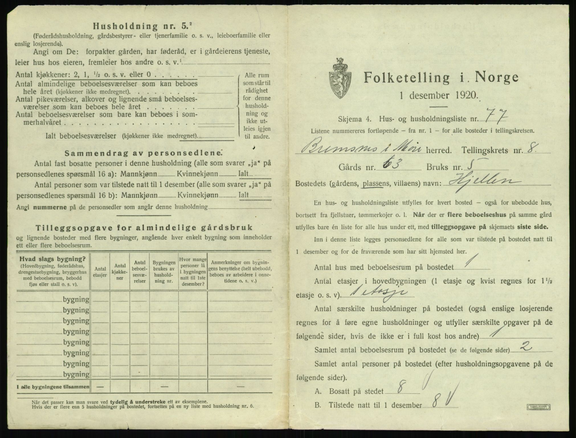 SAT, 1920 census for Bremsnes, 1920, p. 1073