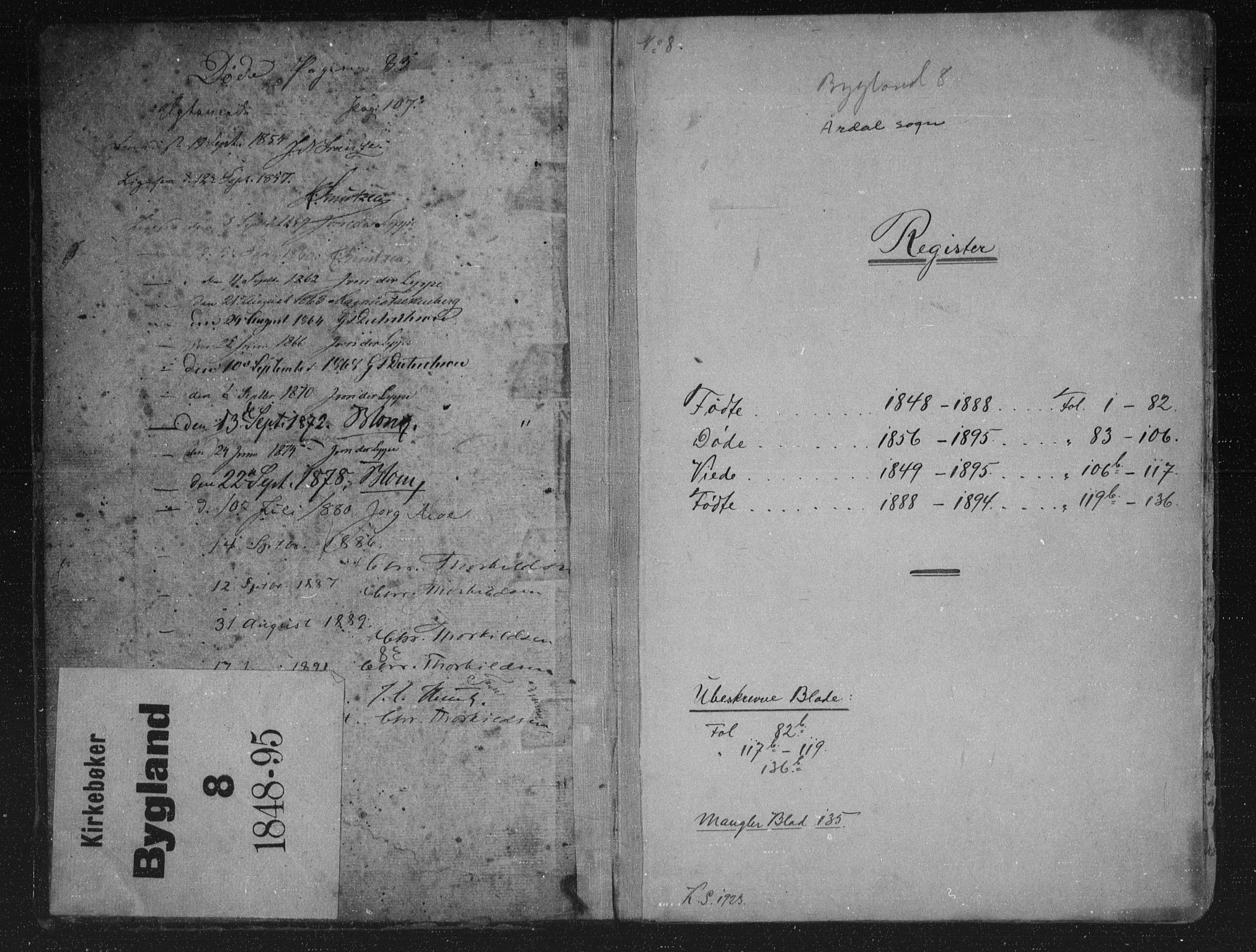Bygland sokneprestkontor, SAK/1111-0006/F/Fb/Fbd/L0001: Parish register (copy) no. B 1, 1848-1895