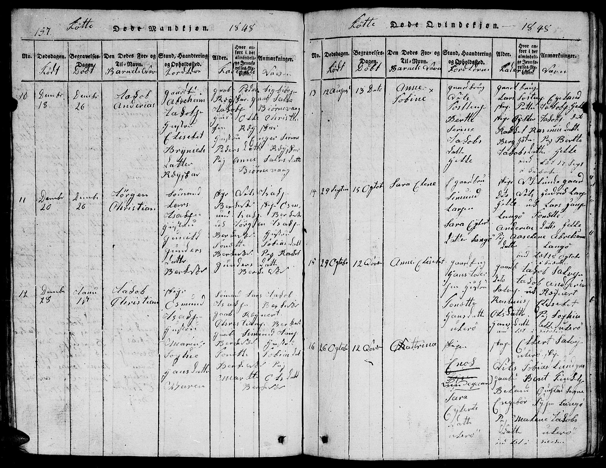 Herad sokneprestkontor, AV/SAK-1111-0018/F/Fb/Fbb/L0001: Parish register (copy) no. B 1, 1815-1852, p. 157