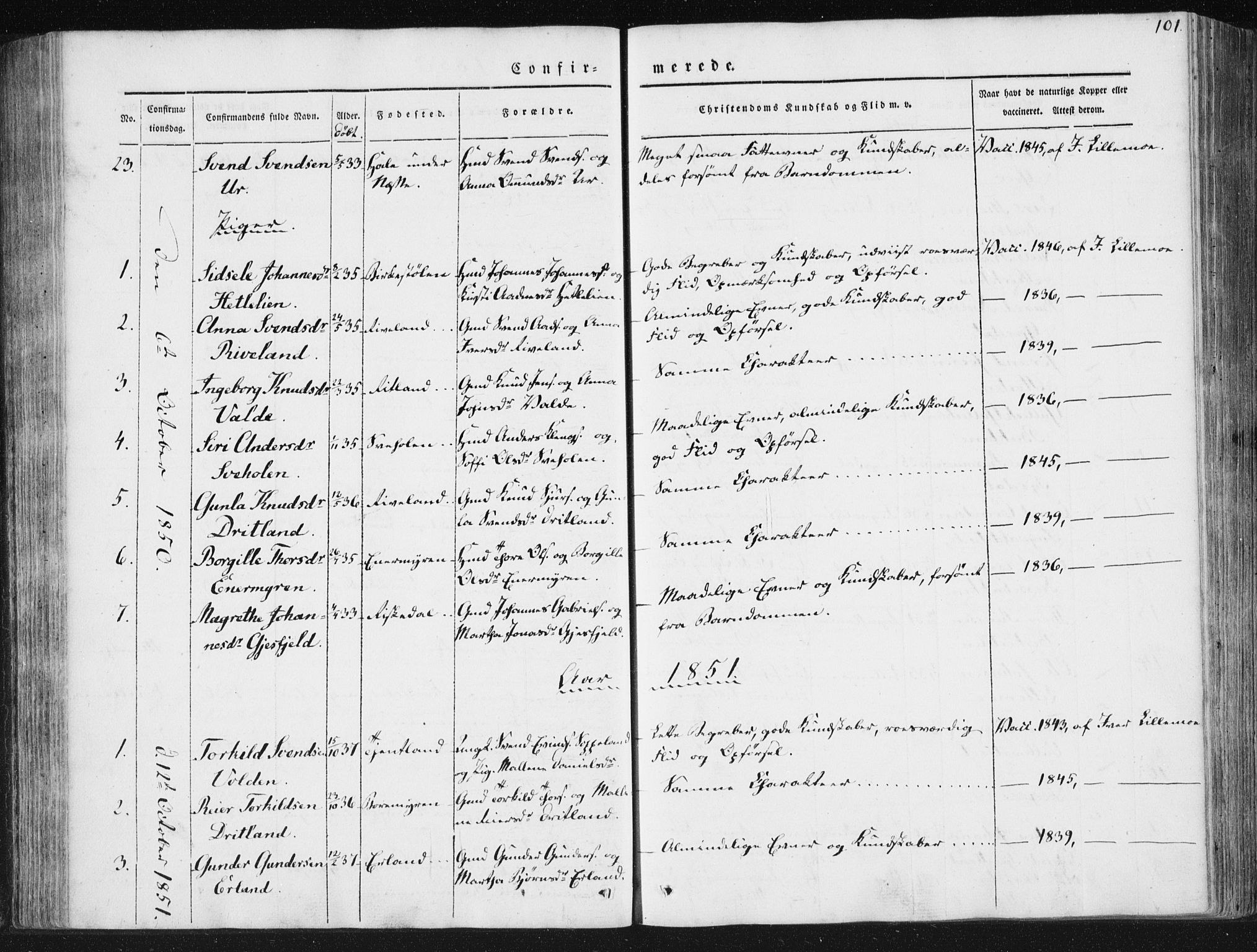 Hjelmeland sokneprestkontor, AV/SAST-A-101843/01/IV/L0008: Parish register (official) no. A 8, 1842-1861, p. 101