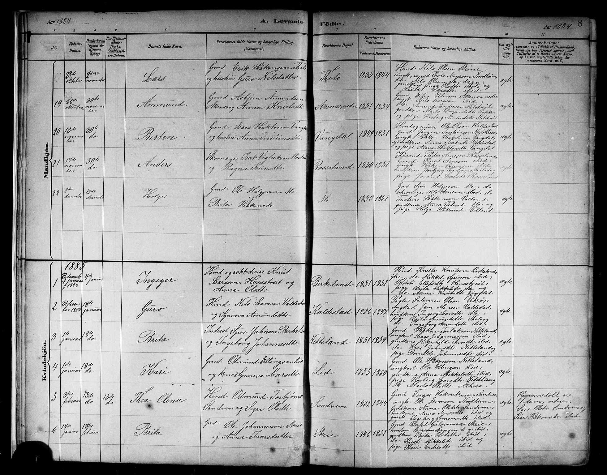Kvam sokneprestembete, SAB/A-76201/H/Hab: Parish register (copy) no. B 3, 1884-1916, p. 8