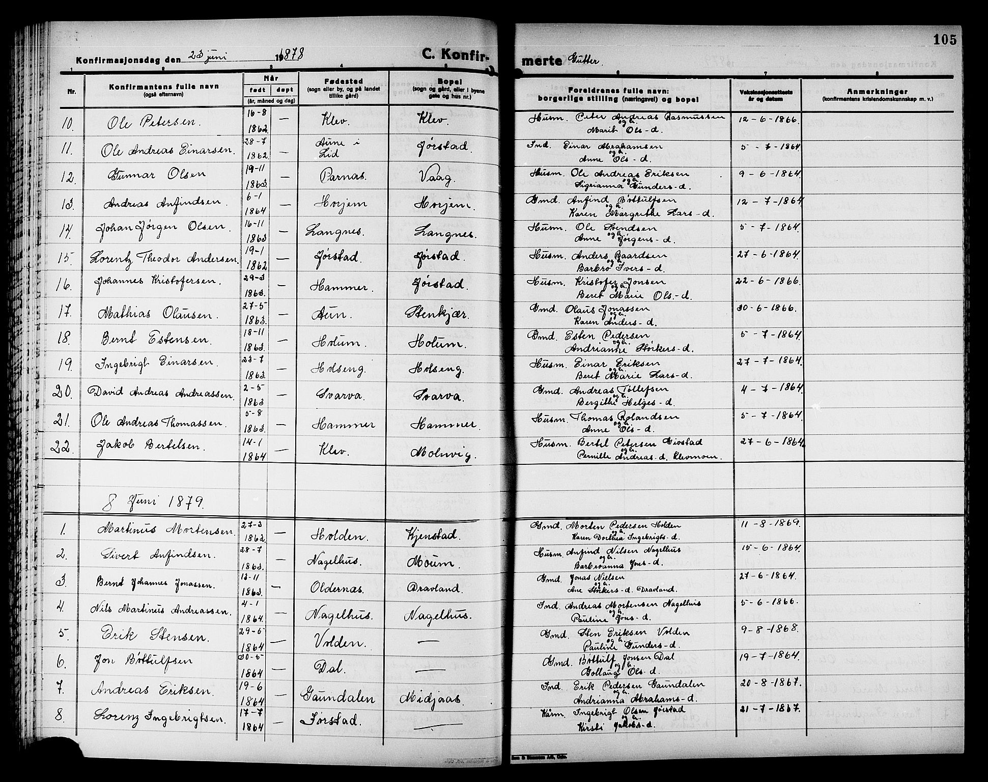 Ministerialprotokoller, klokkerbøker og fødselsregistre - Nord-Trøndelag, SAT/A-1458/749/L0486: Parish register (official) no. 749D02, 1873-1887, p. 105