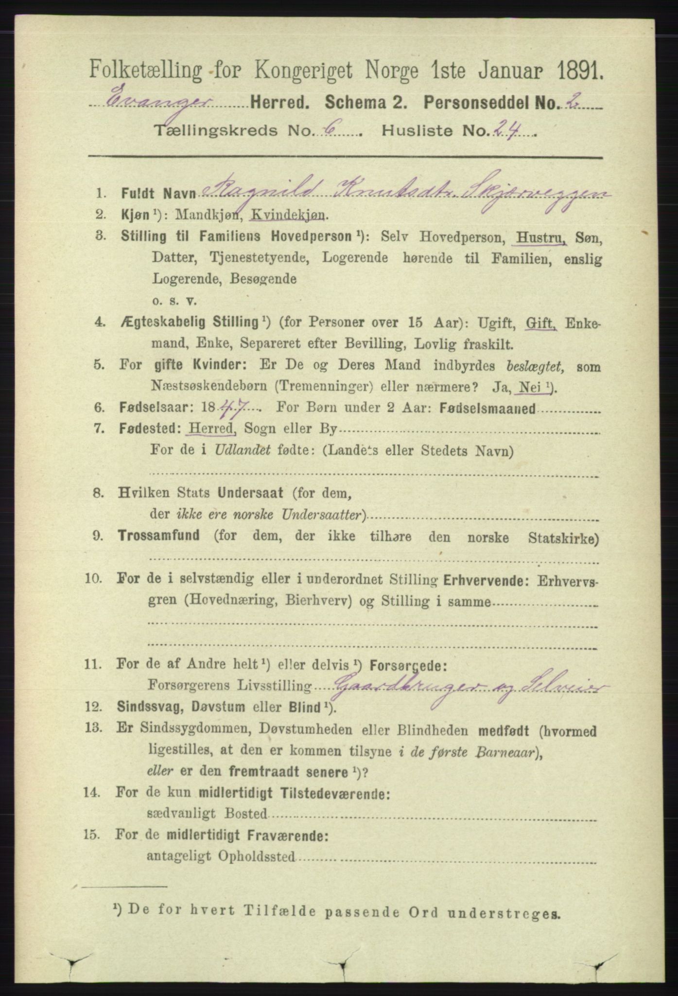 RA, 1891 census for 1237 Evanger, 1891, p. 1755