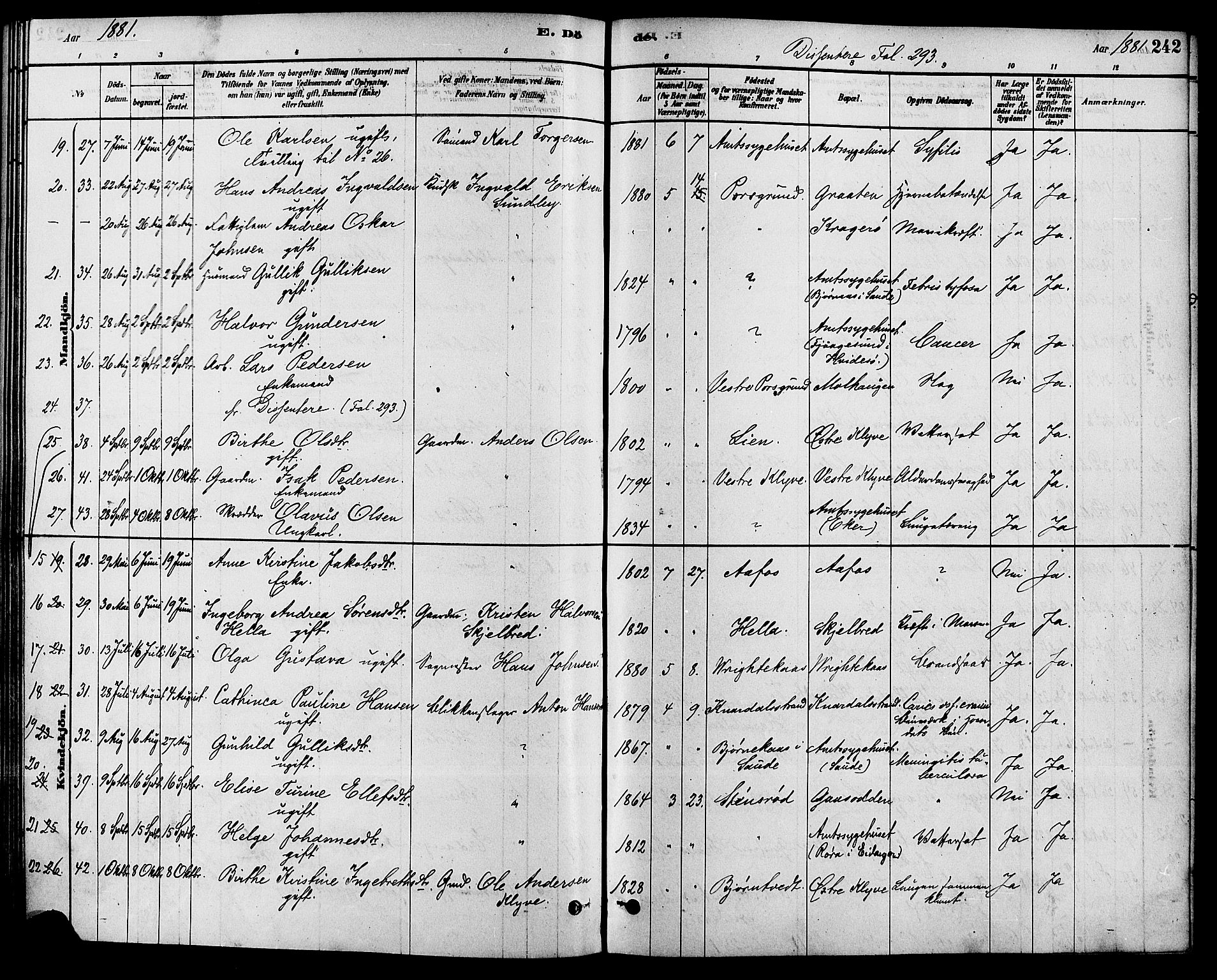 Solum kirkebøker, SAKO/A-306/F/Fa/L0009: Parish register (official) no. I 9, 1877-1887, p. 242
