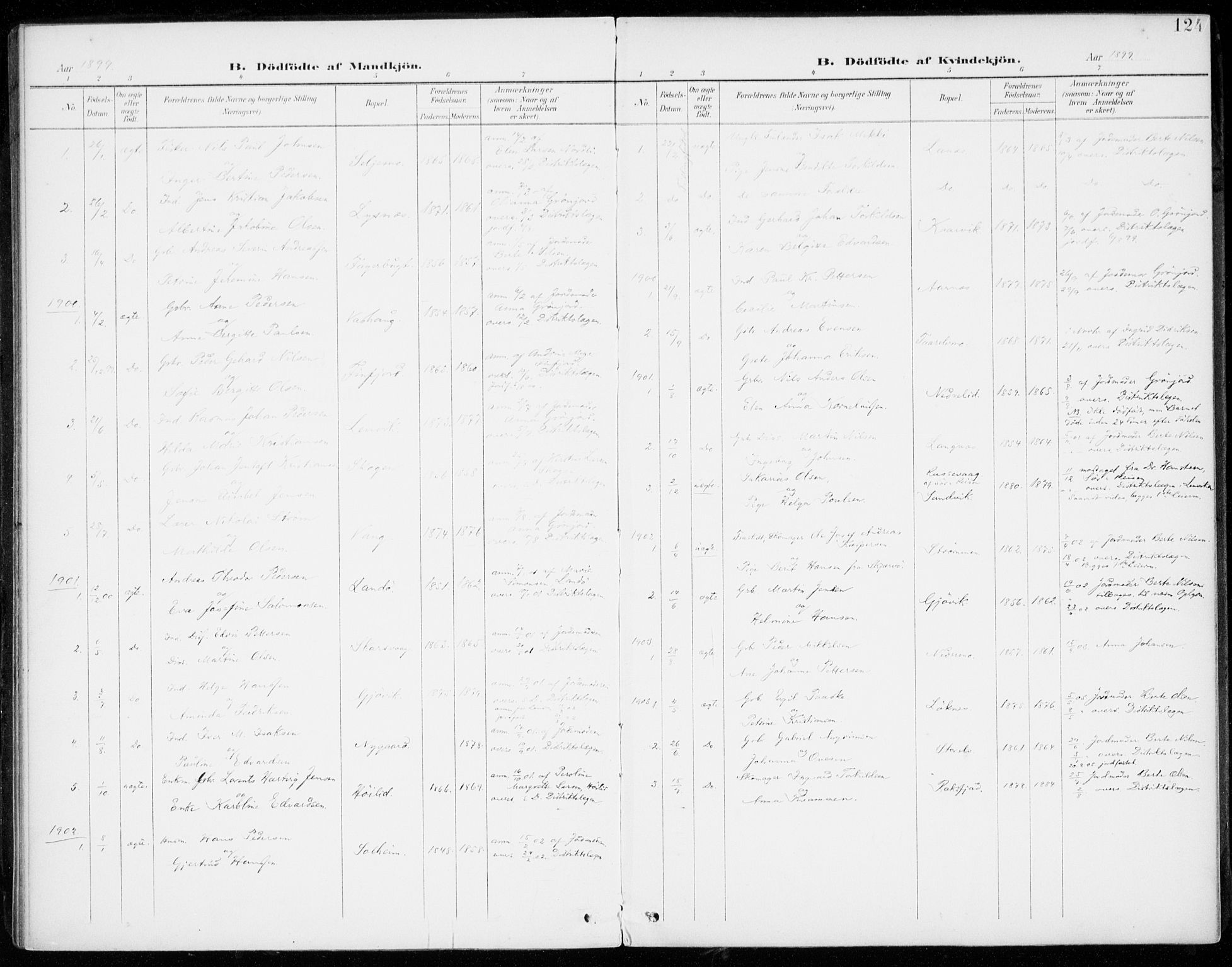 Lenvik sokneprestembete, AV/SATØ-S-1310/H/Ha/Haa/L0014kirke: Parish register (official) no. 14, 1899-1909, p. 124