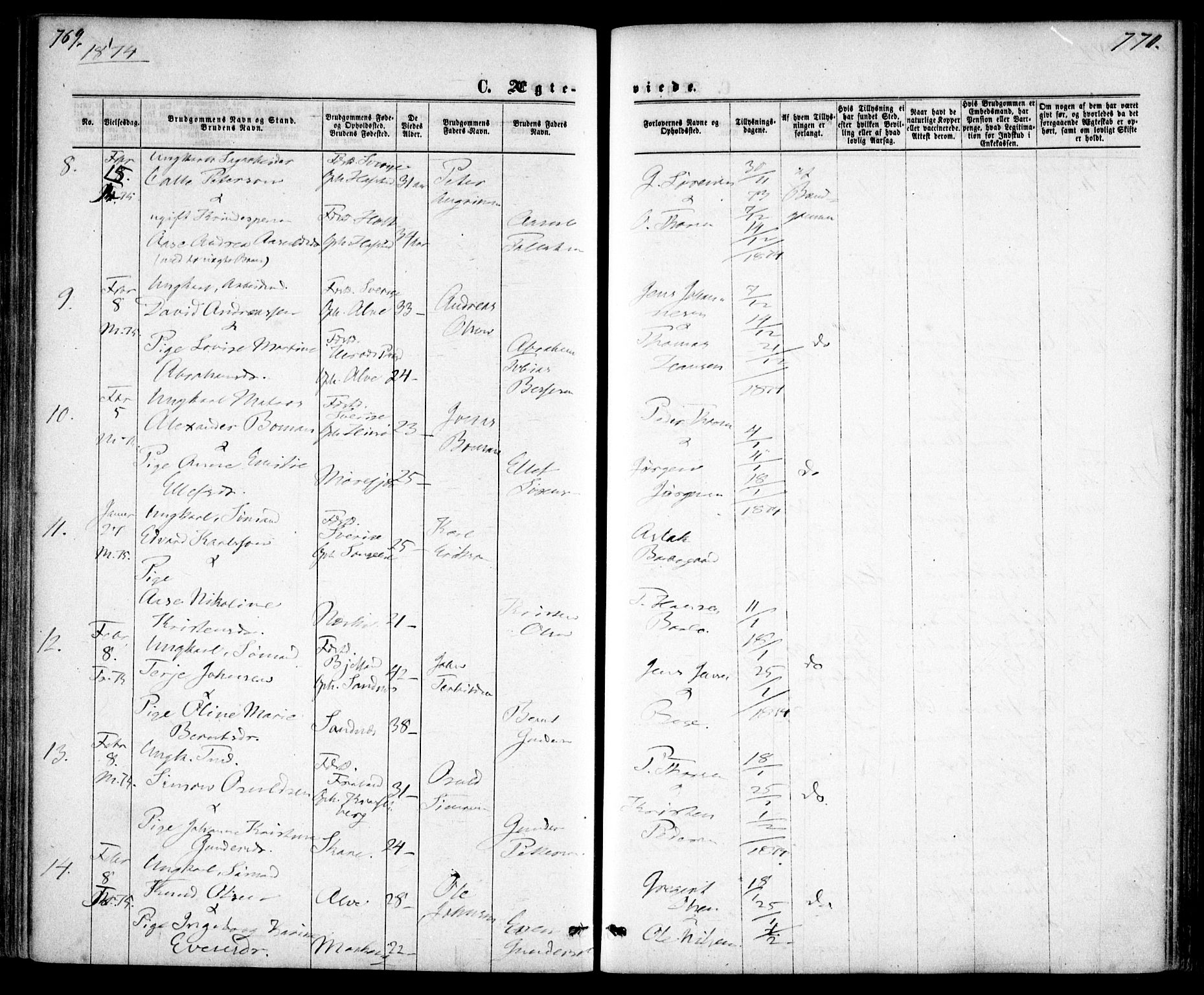 Tromøy sokneprestkontor, AV/SAK-1111-0041/F/Fa/L0008: Parish register (official) no. A 8, 1870-1877, p. 769-770