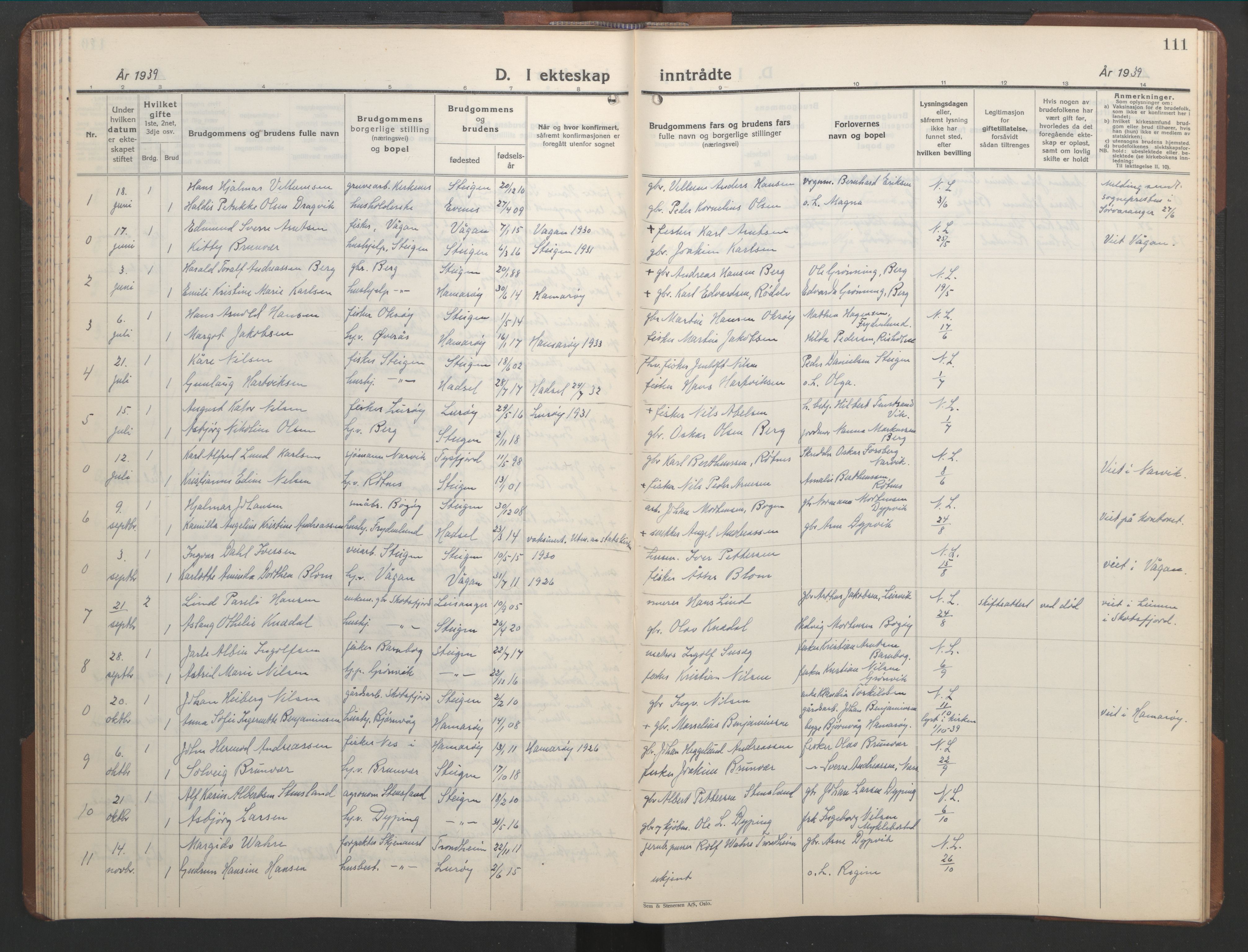 Ministerialprotokoller, klokkerbøker og fødselsregistre - Nordland, AV/SAT-A-1459/855/L0818: Parish register (copy) no. 855C07, 1935-1949, p. 111