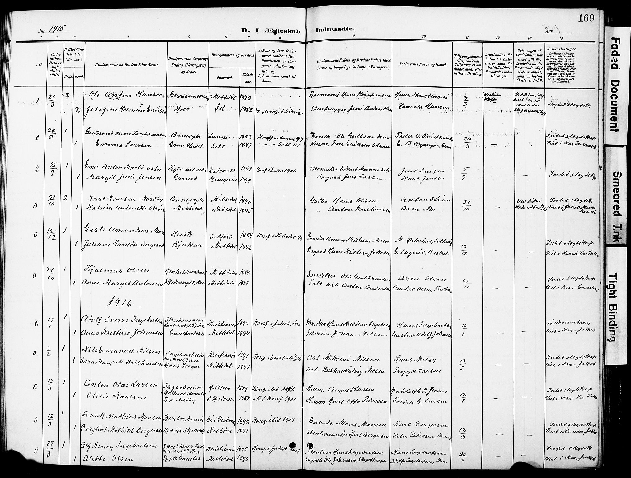 Nittedal prestekontor Kirkebøker, AV/SAO-A-10365a/G/Ga/L0003: Parish register (copy) no. I 3, 1902-1929, p. 169