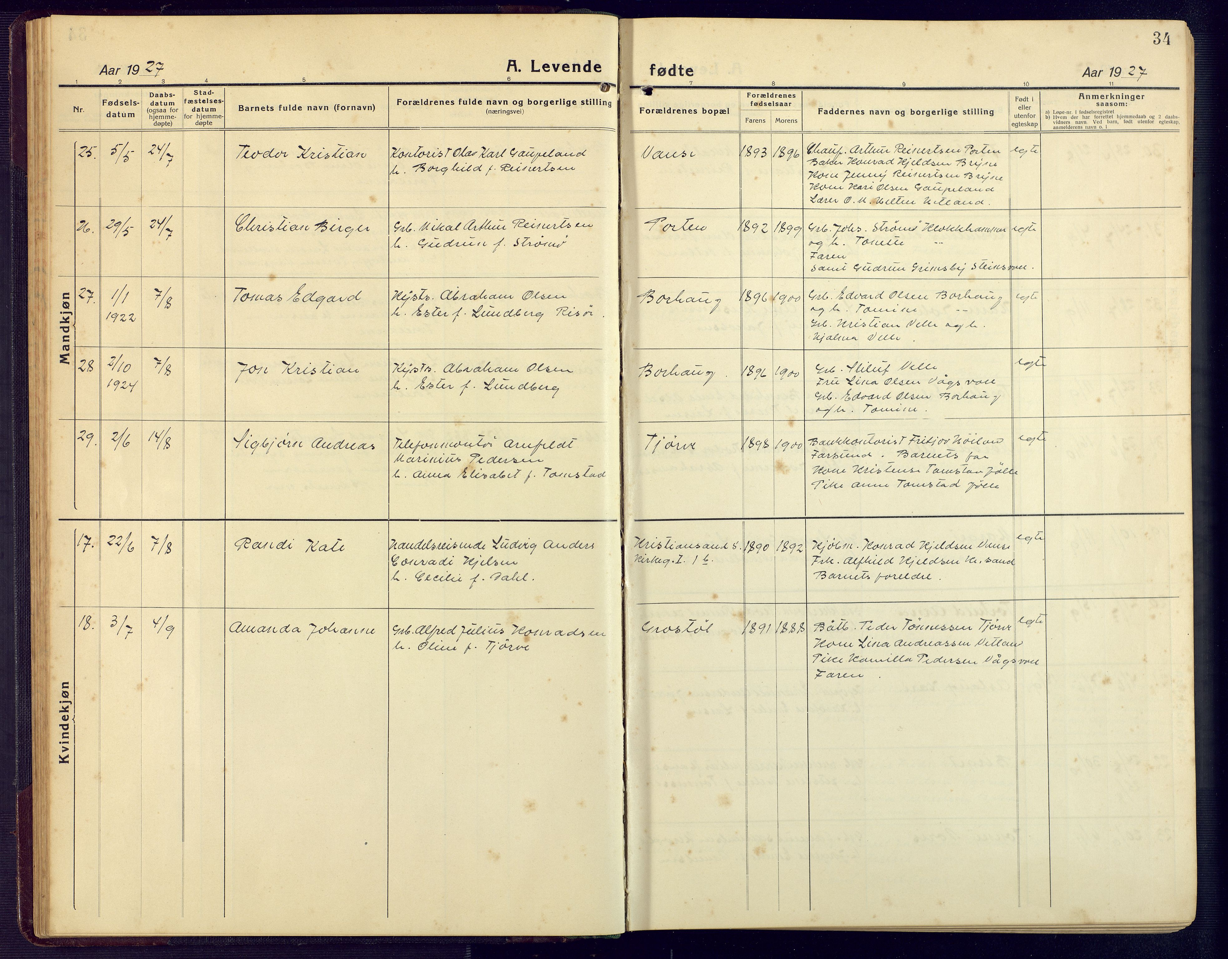 Lista sokneprestkontor, AV/SAK-1111-0027/F/Fb/L0006: Parish register (copy) no. B 6, 1924-1947, p. 34