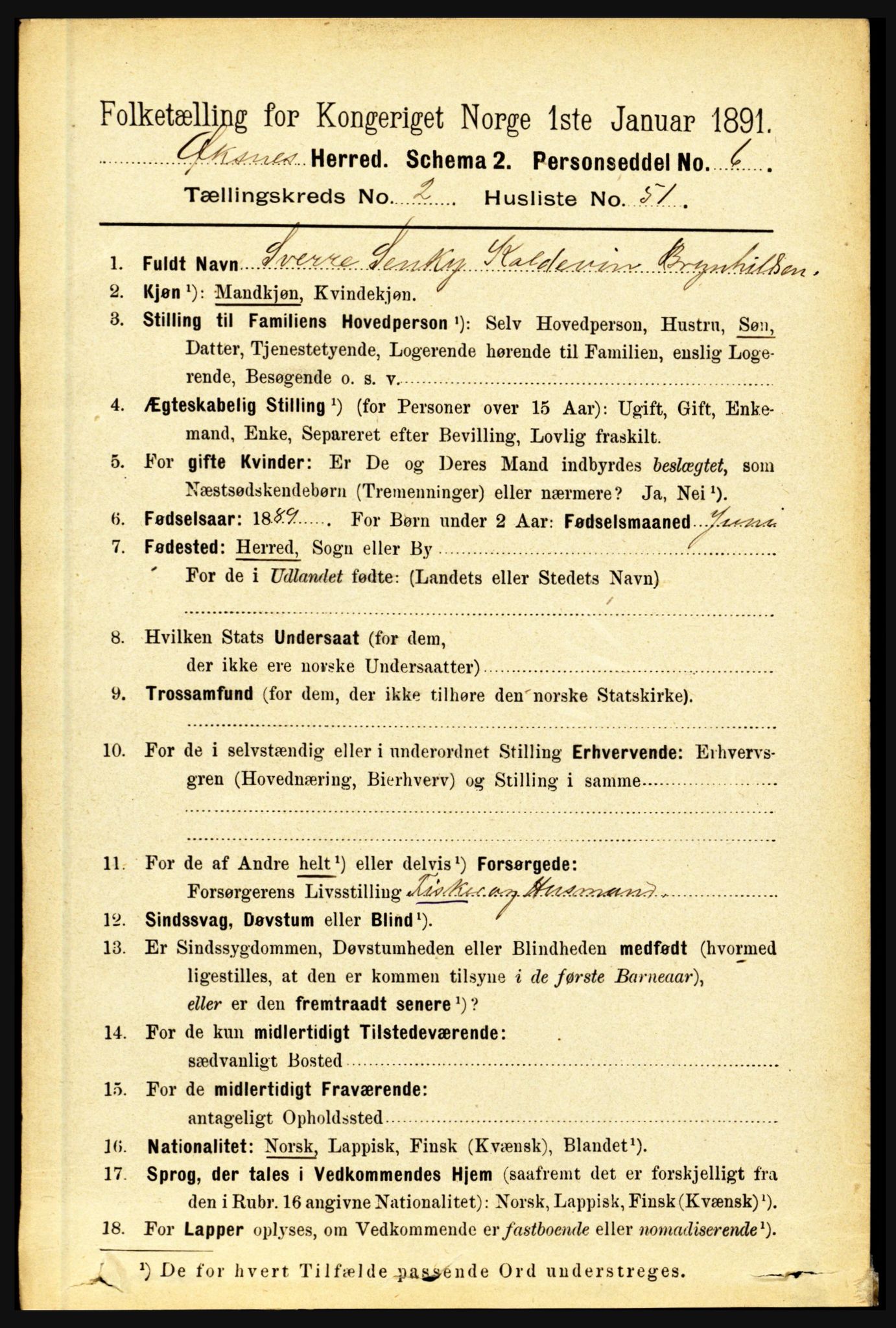 RA, 1891 census for 1868 Øksnes, 1891, p. 1063