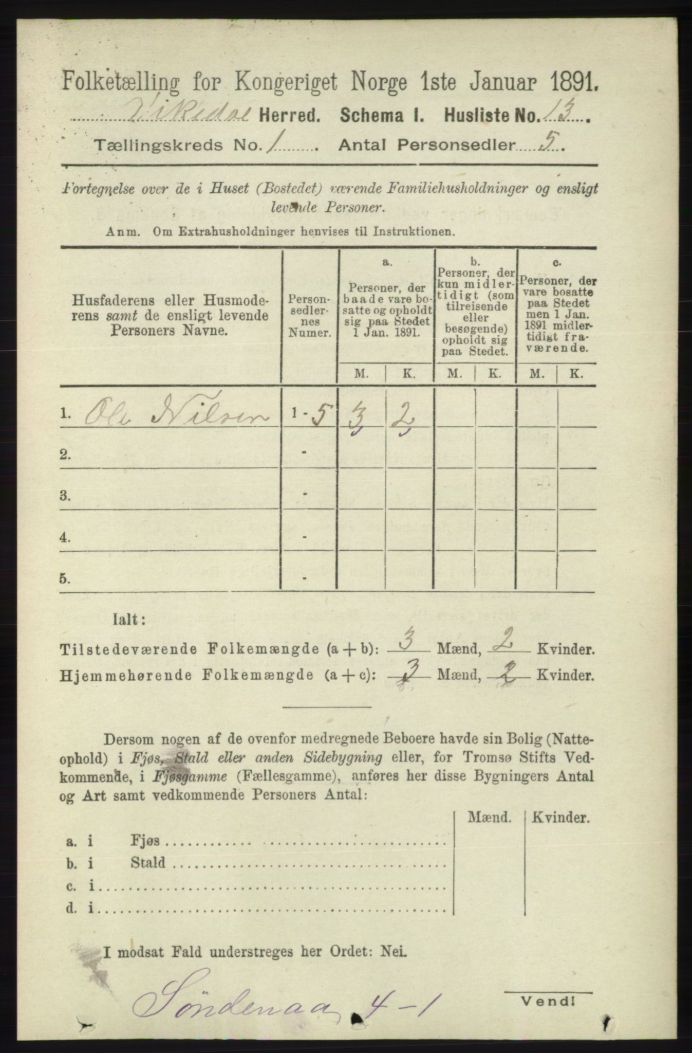 RA, 1891 census for 1157 Vikedal, 1891, p. 44