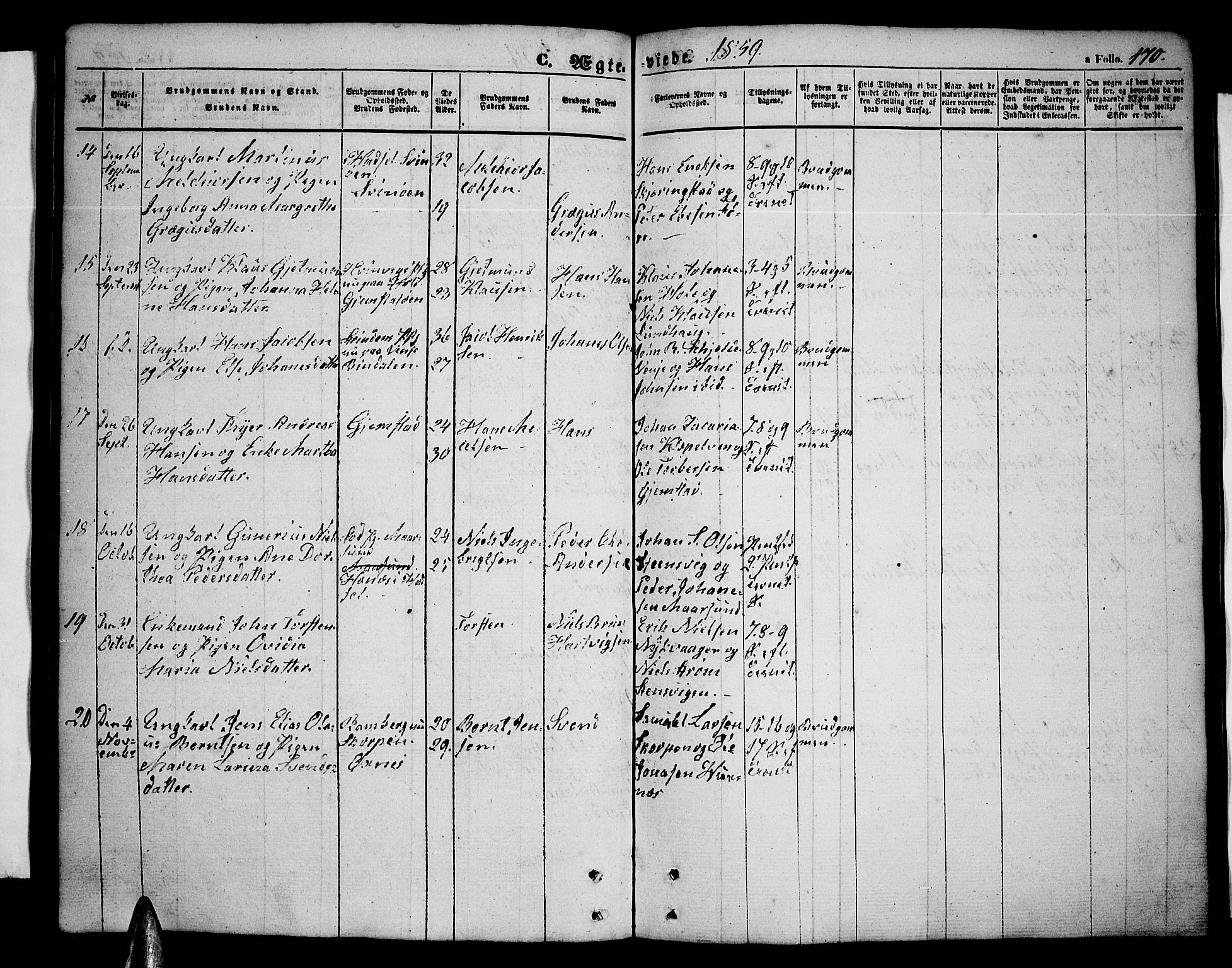 Ministerialprotokoller, klokkerbøker og fødselsregistre - Nordland, SAT/A-1459/891/L1313: Parish register (copy) no. 891C02, 1856-1870, p. 170