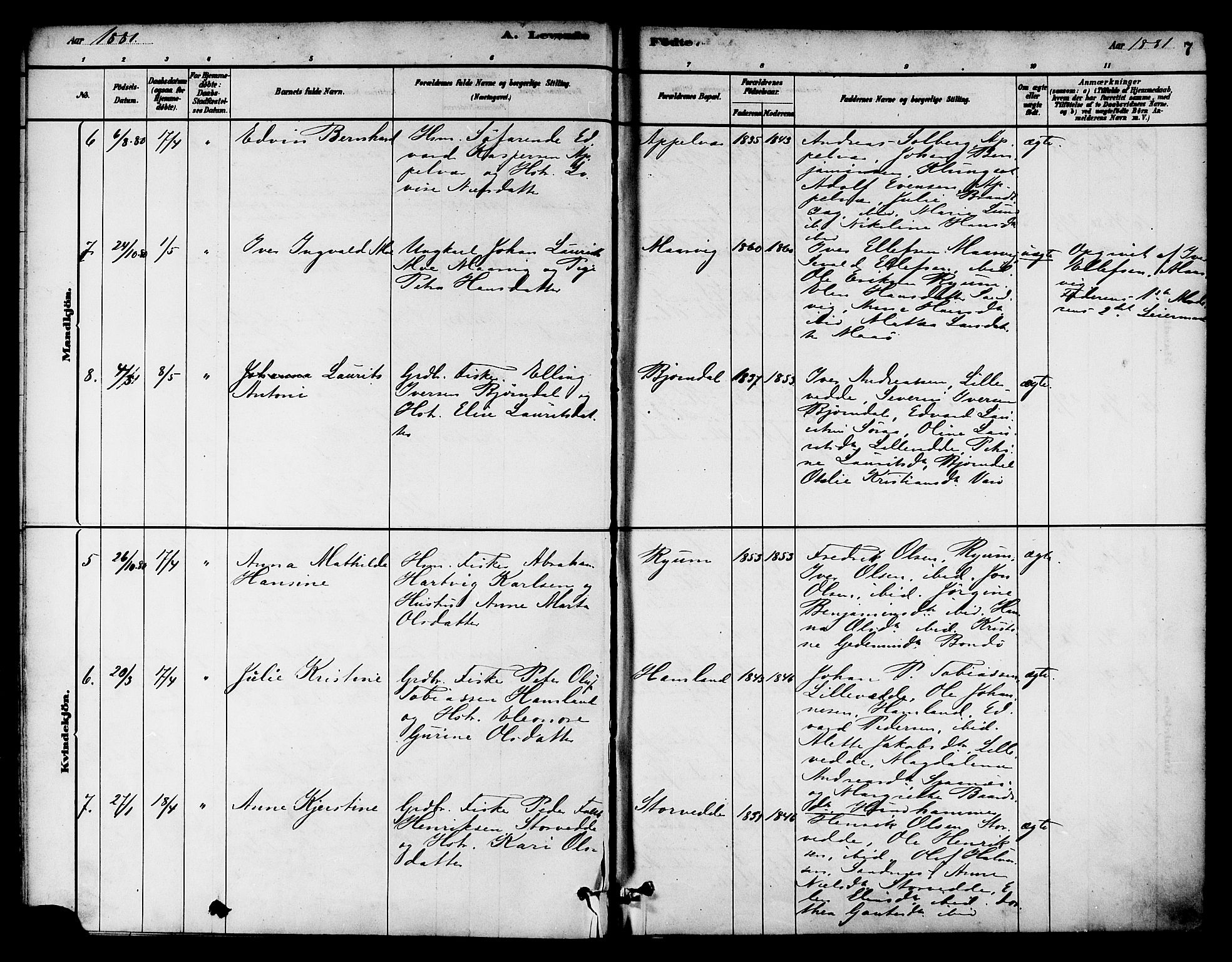 Ministerialprotokoller, klokkerbøker og fødselsregistre - Nord-Trøndelag, SAT/A-1458/784/L0672: Parish register (official) no. 784A07, 1880-1887, p. 7
