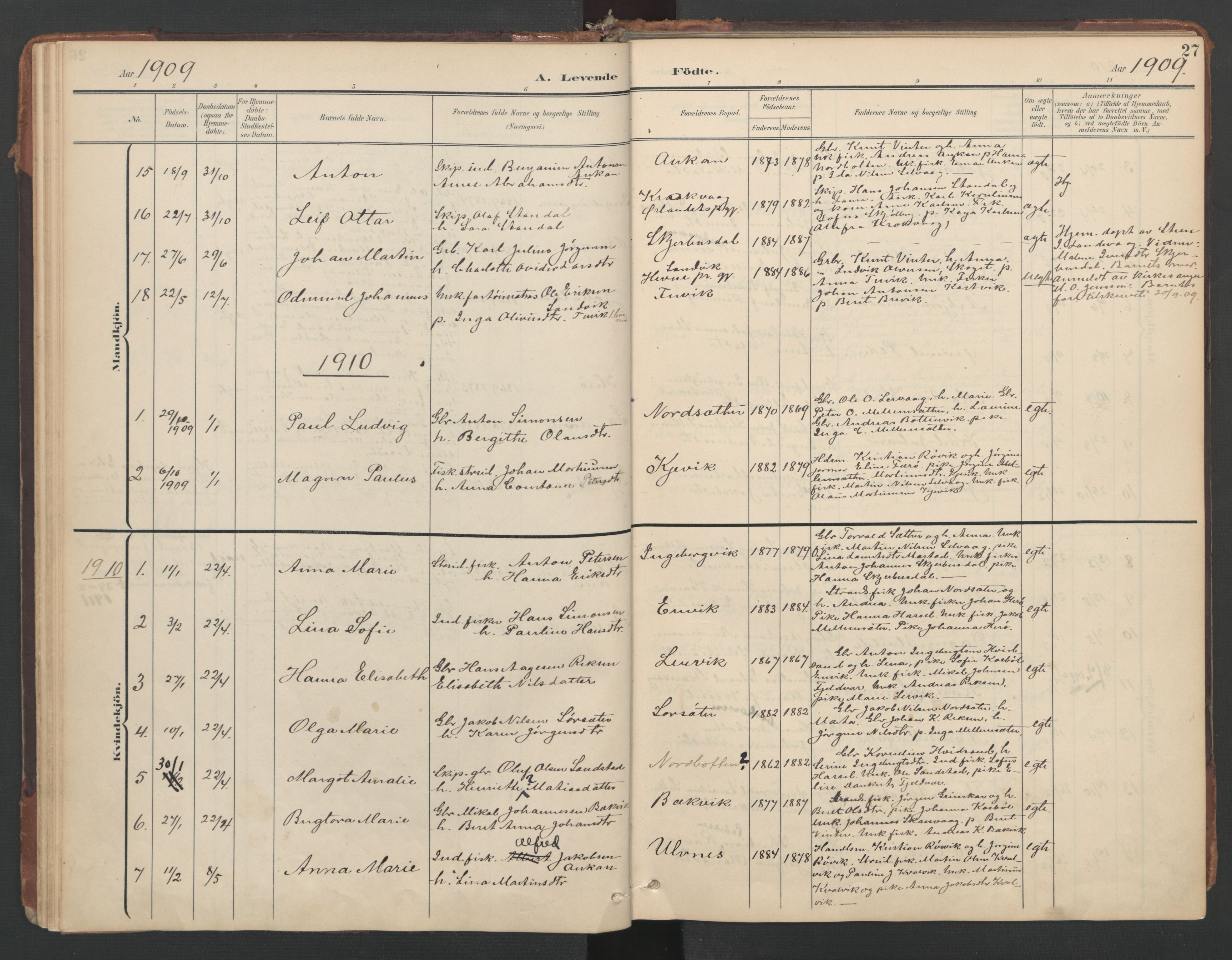 Ministerialprotokoller, klokkerbøker og fødselsregistre - Sør-Trøndelag, SAT/A-1456/638/L0568: Parish register (official) no. 638A01, 1901-1916, p. 27